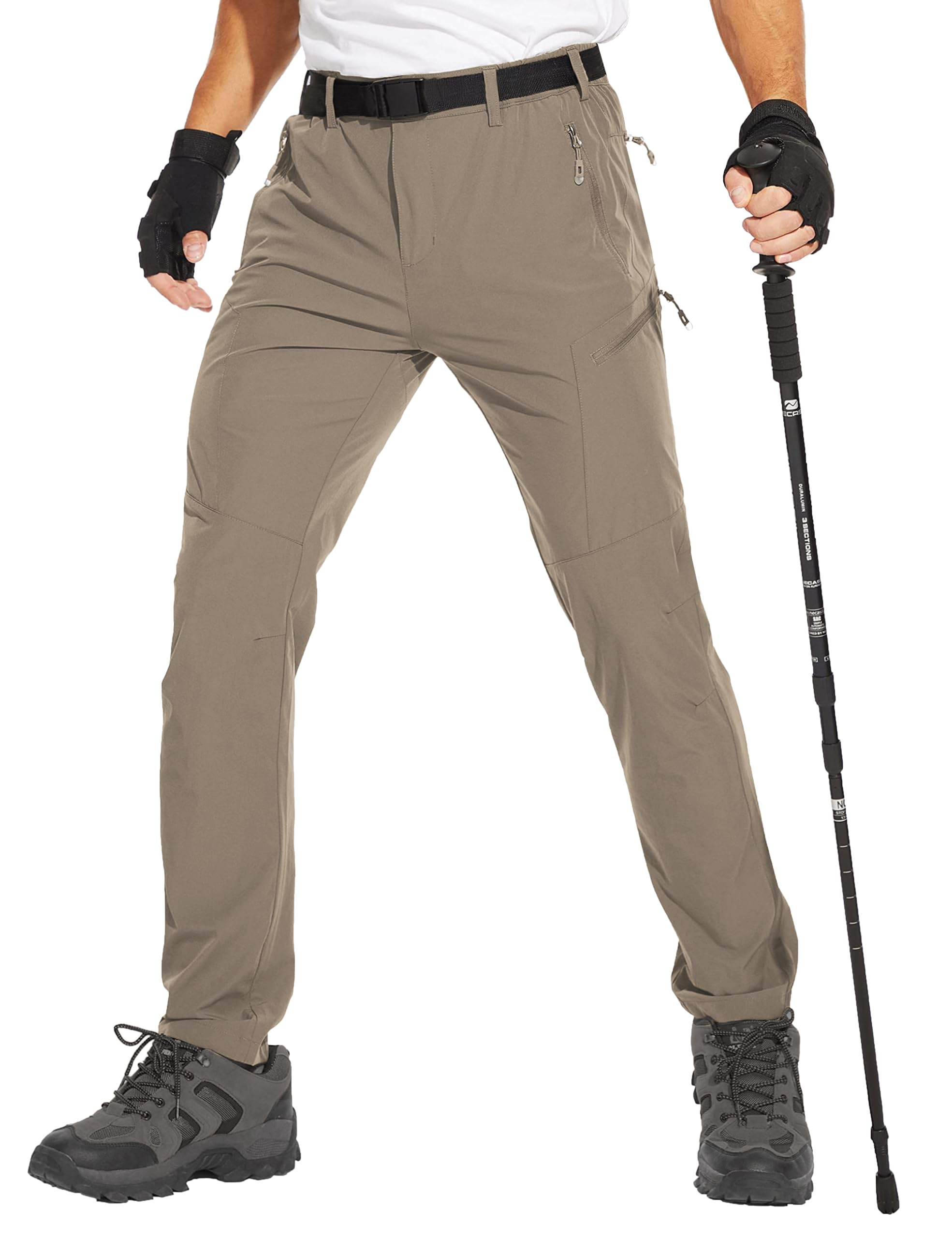 NATUVENIX Wanderhose Herren Leichte Stretch Outdoor Trekkinghose | 4-Wege-Stretch, schnell trocknend, wasserabweisend, 6 Reißverschlusstaschen mit Gürtel, geeignet für Trekking, Reisen, Arbeit