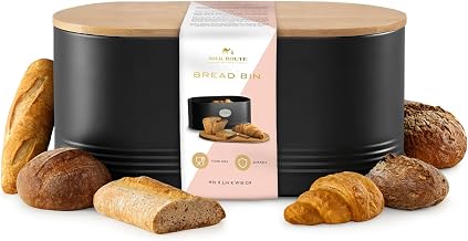 Silk Route Home Black Bread Bin with Acacia Wood Lid & Cutting Board