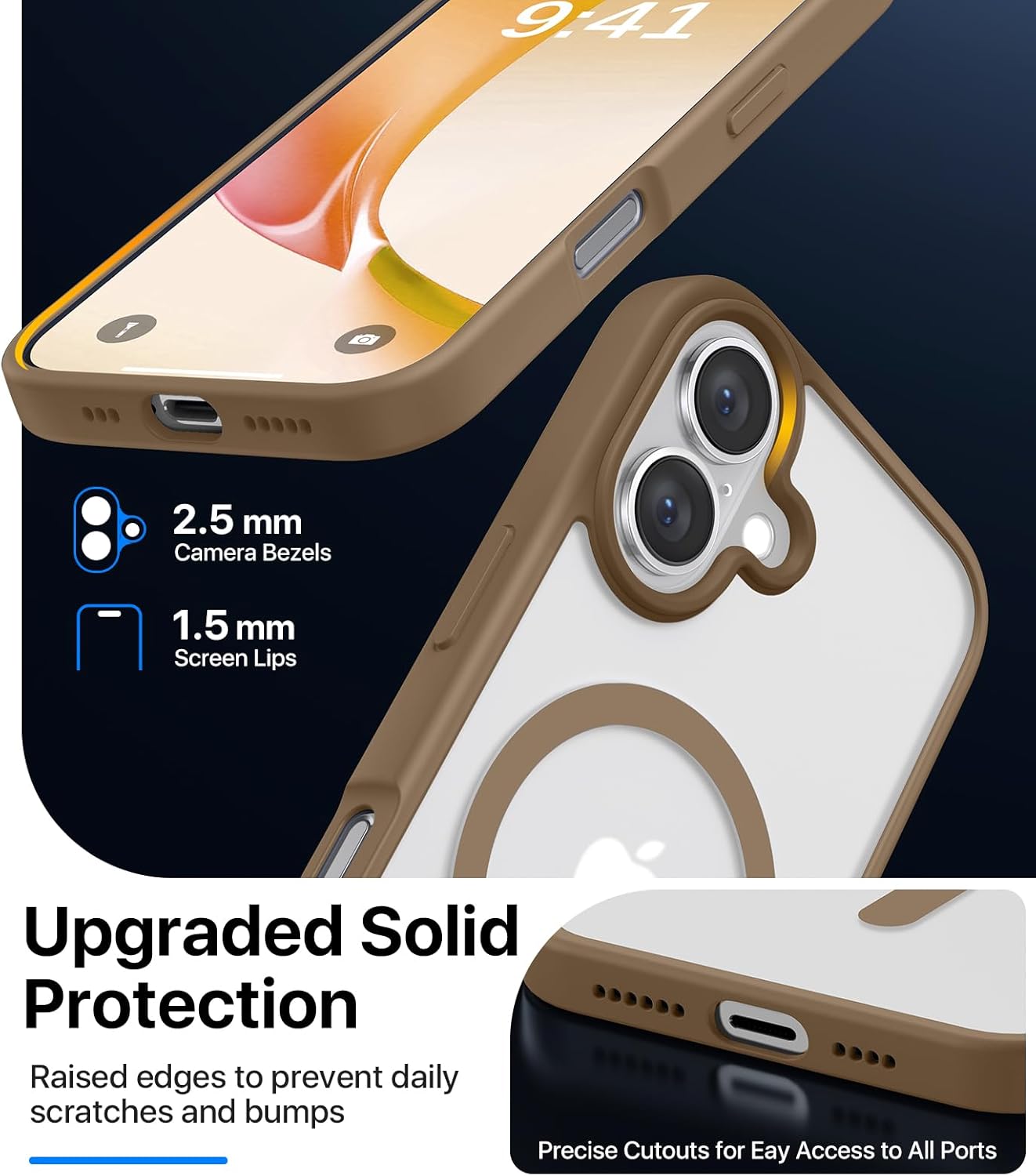 CAHEJILU Magnetic for iPhone 16 Case,[Compatible with MagSafe][Military Grade Drop Protection] Anti-Fingerprint Translucent Matte Shockproof Protective Case for iPhone 16 Phone Case 6.1",Brown