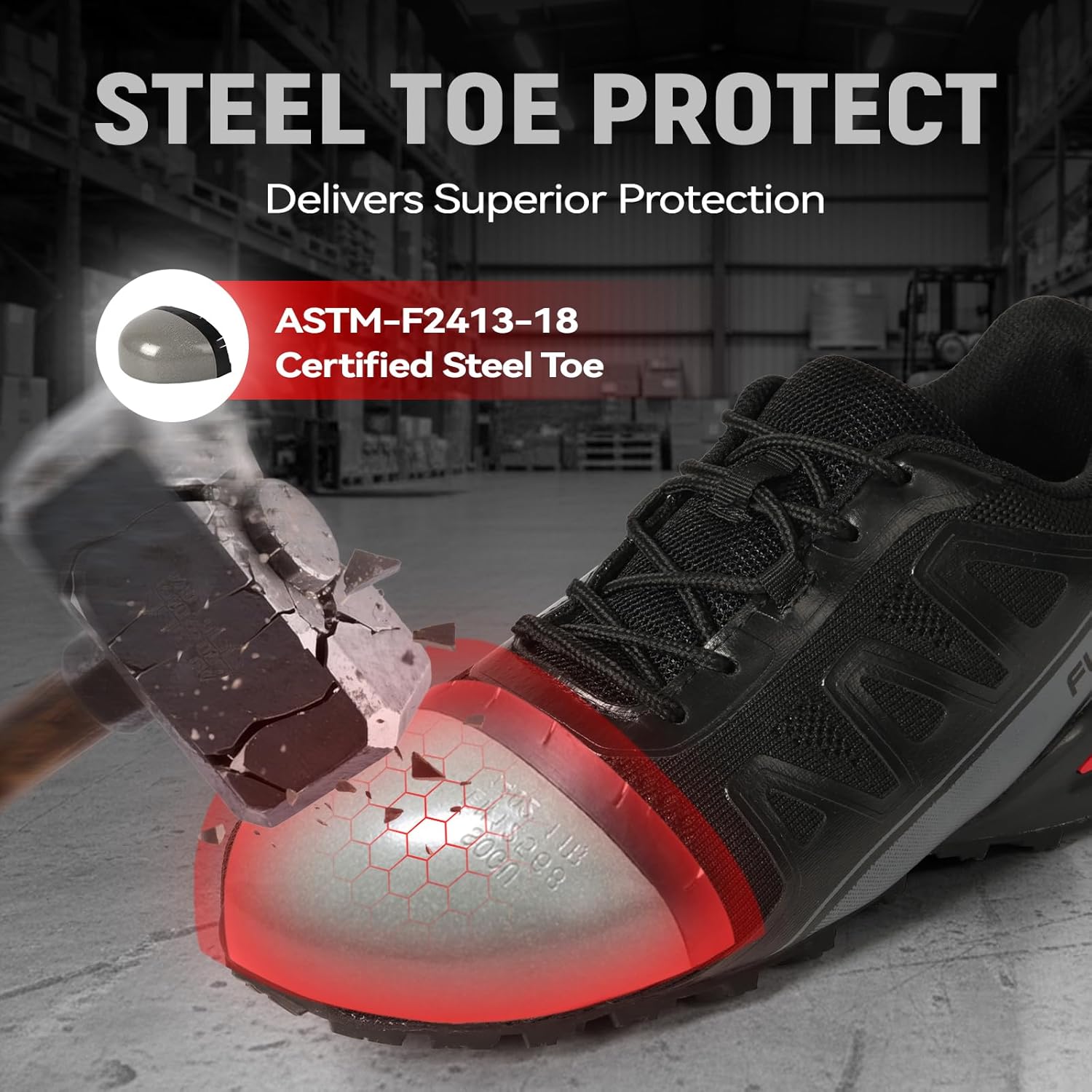 Furuian Steel Toe Shoes for Men Non Slip Work Safety Shoes for Men Lightweight Comfortable Steel Toe Sneakers Breathable Mens Safety Work Sneakers - Image 4