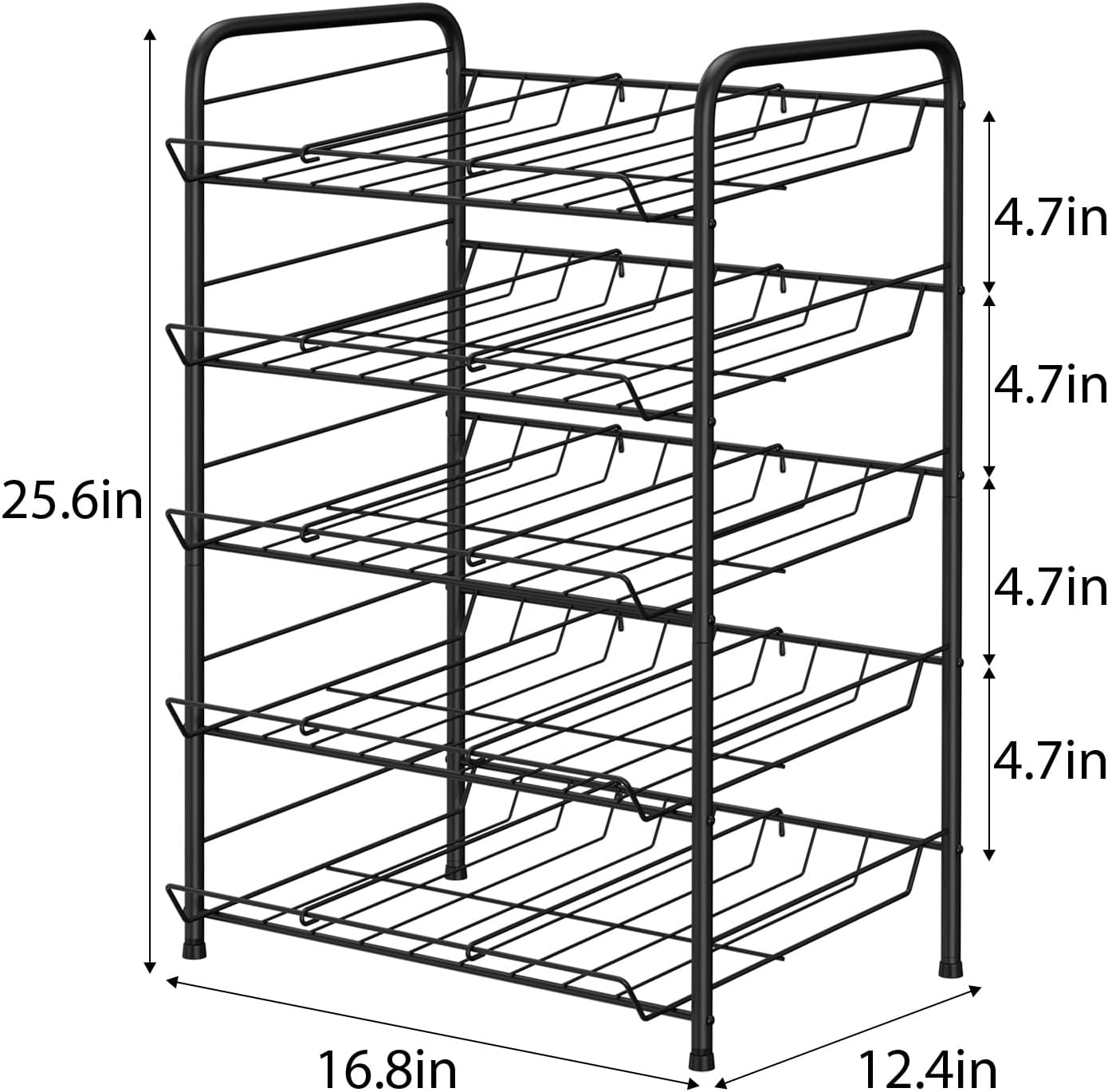 smusei 5 Tier Can Organizer for Pantry Shelf Large Capacity Drink Organizer Holds 60 Cans of Soda Can Dispenser with Adjustable Metal Diverter Strip for Kitchen Cabinet Cupboard, Black
