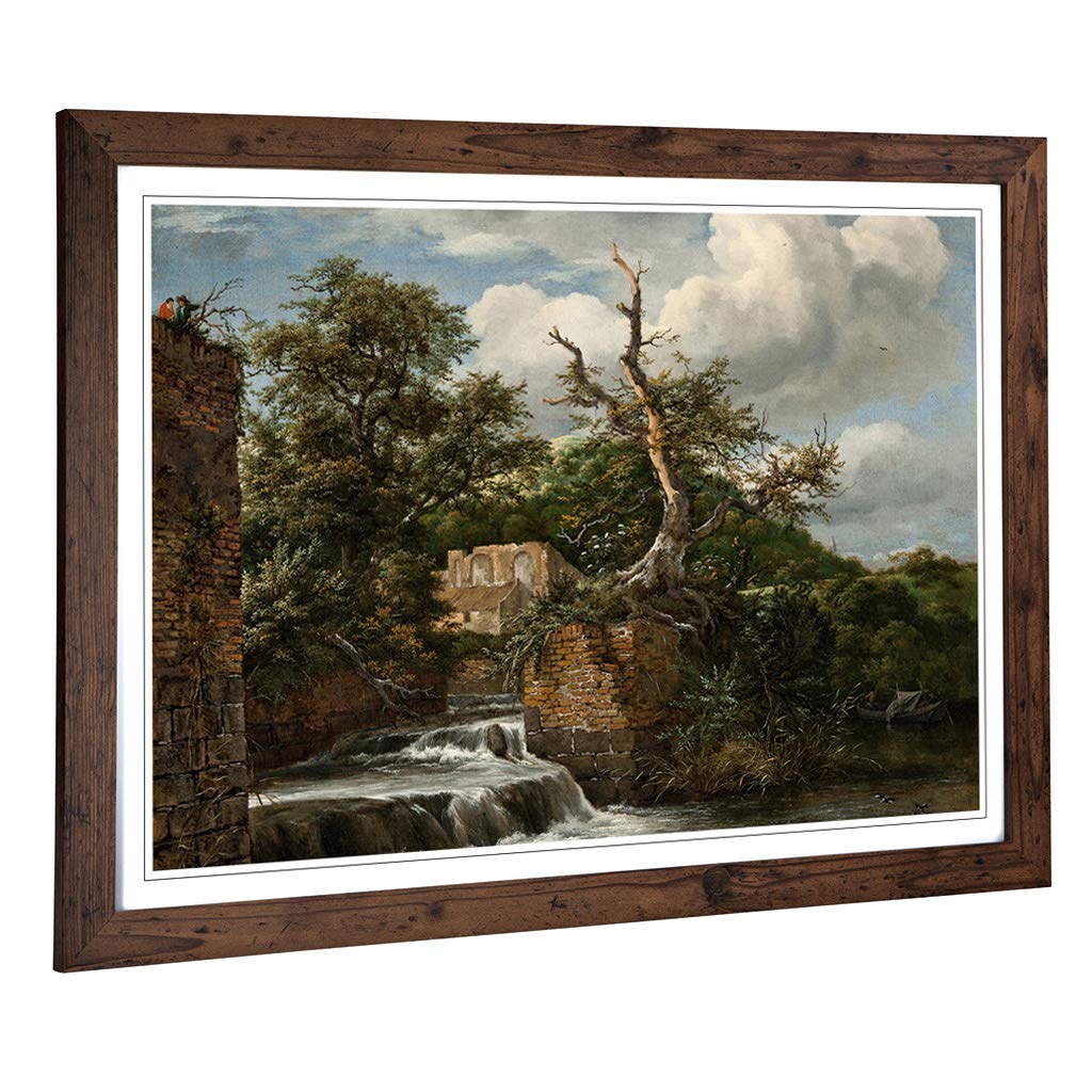 Big Box Art Framed Print of Jacob Ruisdael Landscape with a Mill and Ruins Design | Wall Art Picture| Home Decor for Kitchen, Living Room, Bedroom, Hallway, Walnut, A2 / 24.5x18 Inch / 62x45cm