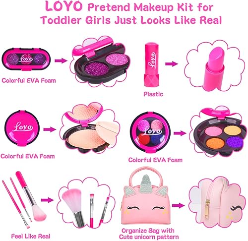 Miniatura 3 de LOYO - Juegos de maquillaje para niñas maquillaje de fantasía con bolsa de cosméticos para niñas para cumpleaños Navidad juego de maquillaje para