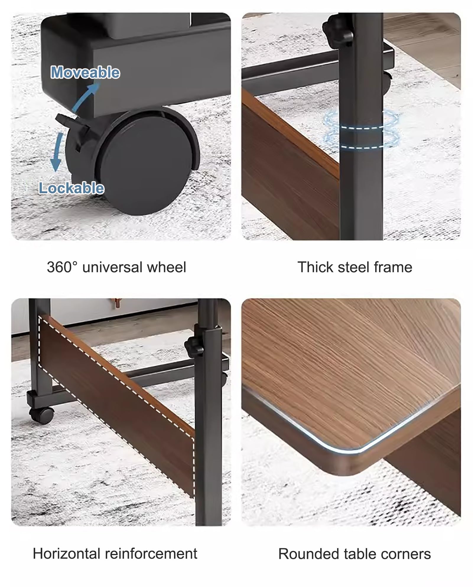 Mesita de noche ajustable para laptop, carrito de computadora con ruedas, mesa auxiliar móvil para aperitivos, sofá, mesita de noche, mesa auxiliar reversible, escritorio de pie