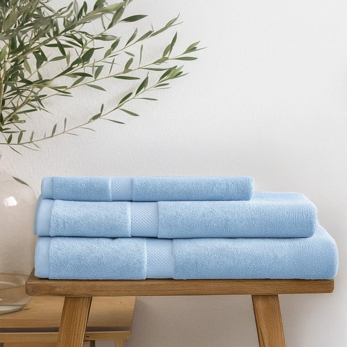 Juego de 6 Toallas de Ducha Grandes Azul 100% algodón Rizo de 150x100 cm | Tejido suave de gran gramaje con alta absorción. Aptas para lavadora, de uso diario.