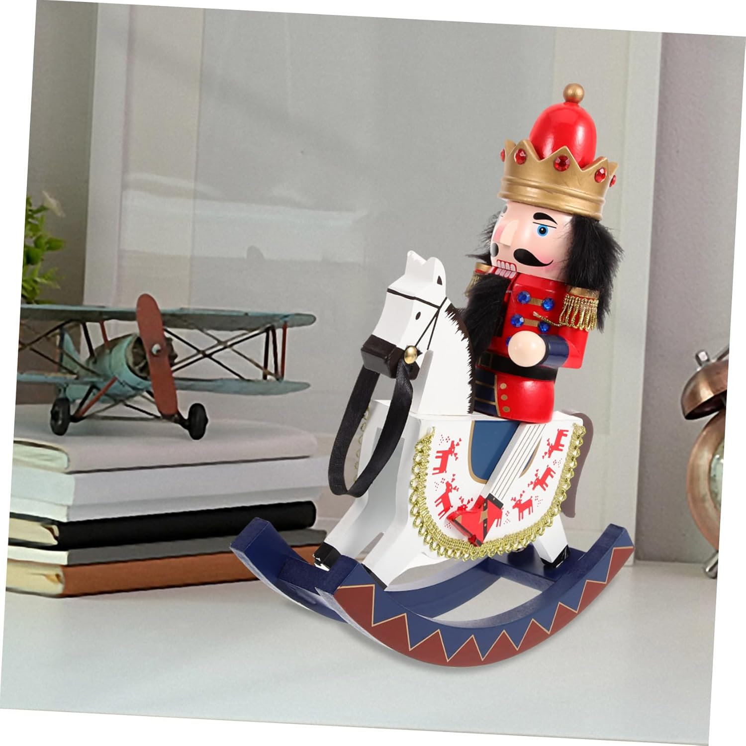 ABOOFAN Wooden Nutcracker Soldier with Horse Figurine Christmas Decoration Traditional Handcrafted Festive Shelf Ornament for Home Office Table Display