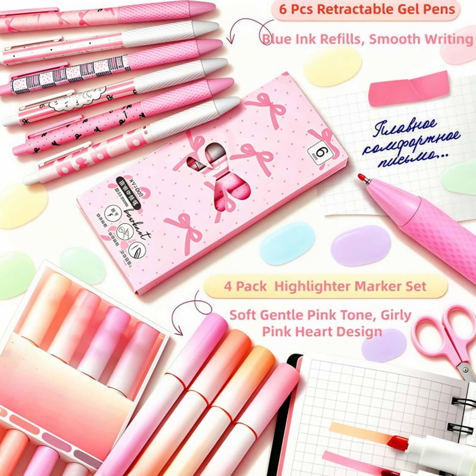 Générique Kit Papeterie Grand Sac avec 6 stylos Gel et 4 surligneurs | Trousse à stylos Pour Filles Adolescentes, Étudiantes, L'École, Le Collège Et Les Études