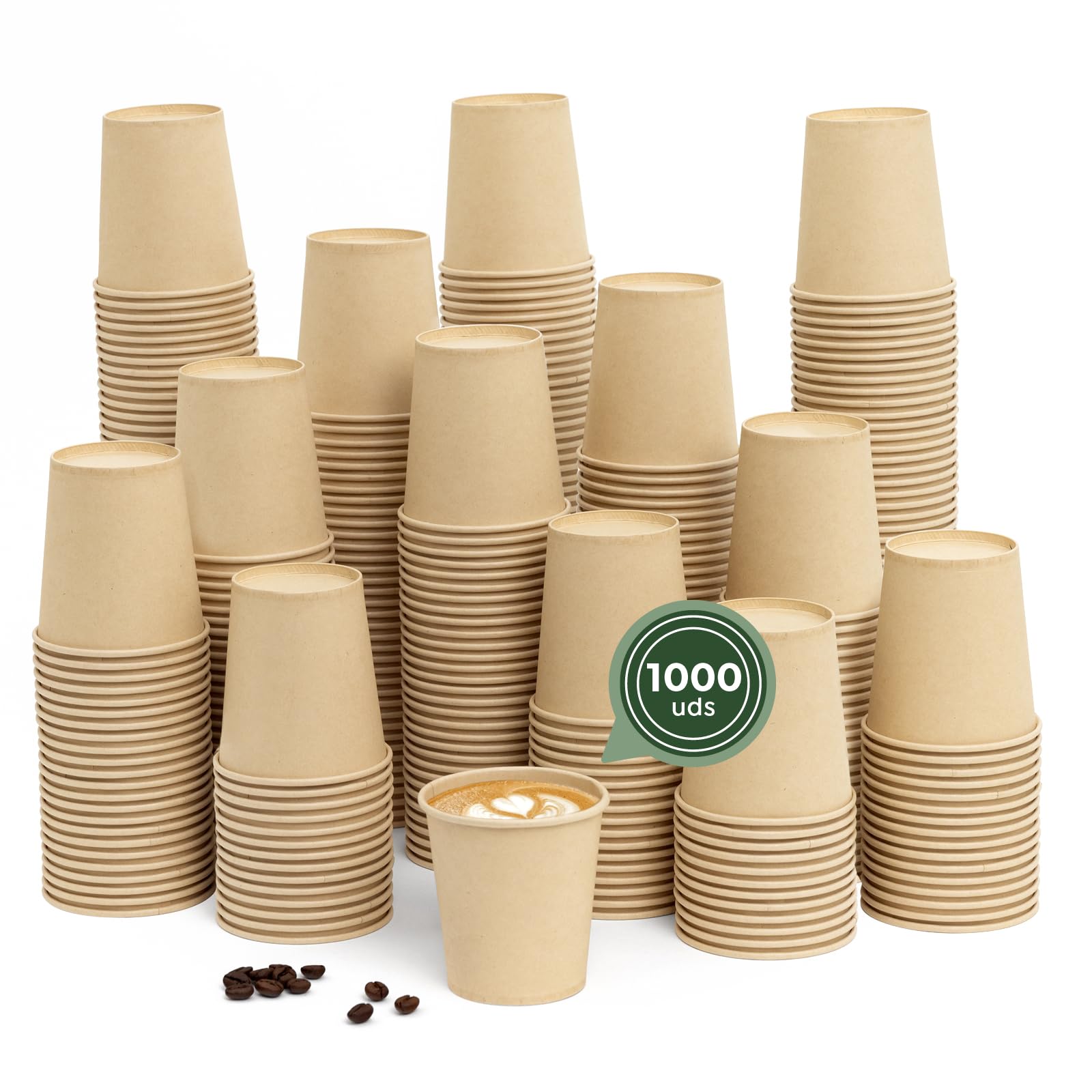 1000 unidades Vasos Café Desechables - Vasos Cartón - Vasos Desechables Catering - Vasos Café para Llevar - Vasos Kraft 200 cc - APTO BEBIDAS CALIENTES Y FRÍAS