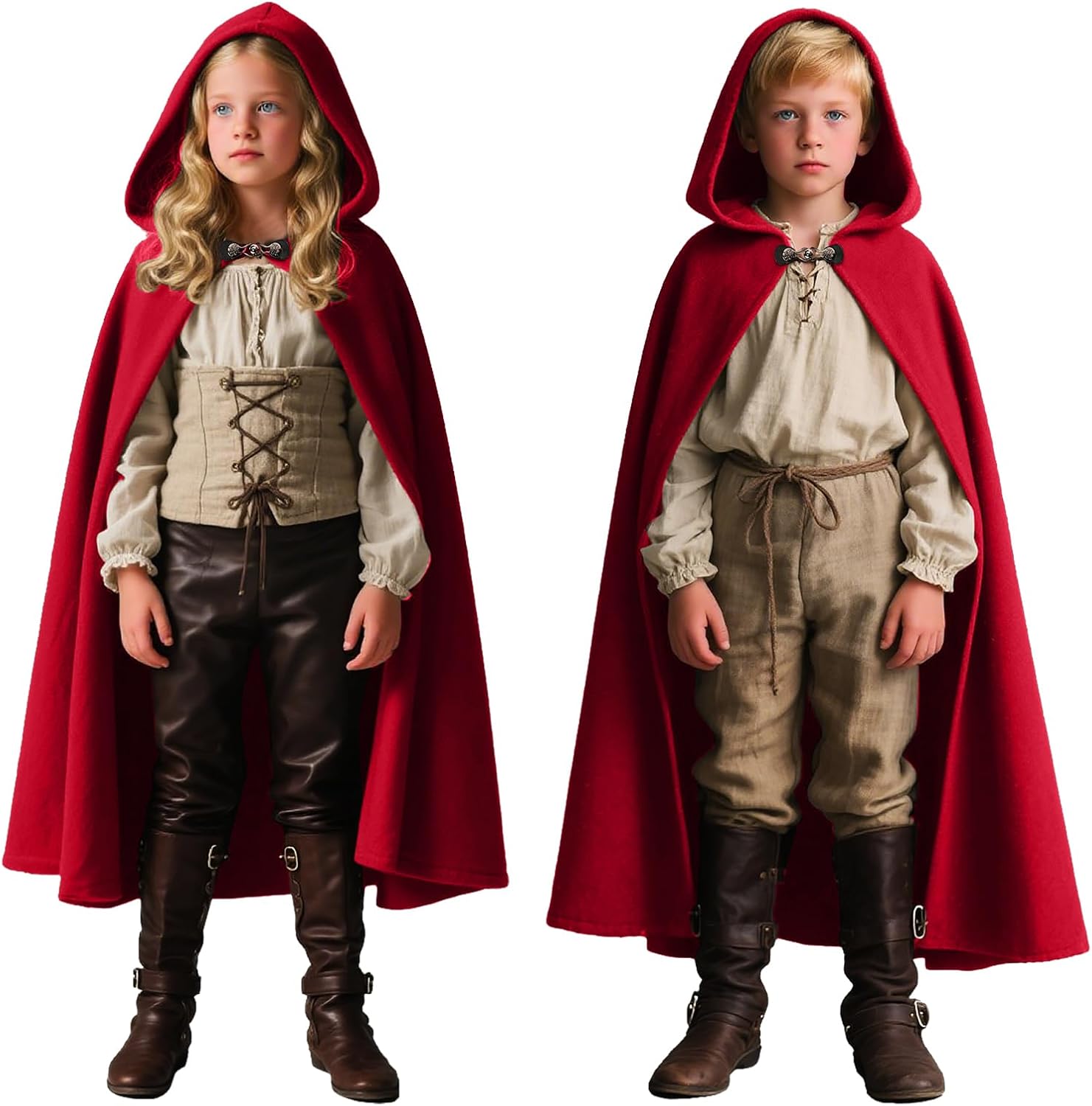 Halloween Cloak with Hood Kids Velvet Cape Renaissance Costume