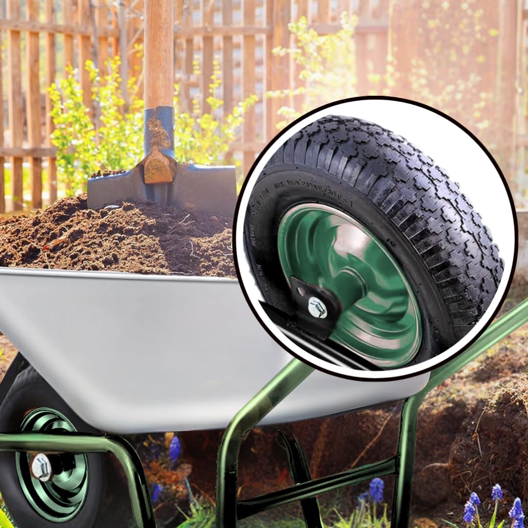 Brouette de Jardin 75L - Cadre en Acier galvanisé, Roue pneumatique 4.00-8 avec Chambre à air, Charge 100 kg - Idéal pour Chantier, pelouse, Ciment