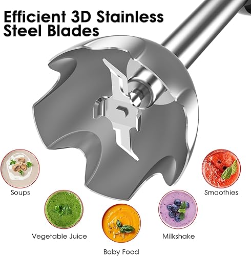 Miniatura 3 de Juego de licuadora de inmersión para cocina, licuadora de emulsión extra silenciosa de 500 W, batidora de mano eléctrica de 12 velocidades con