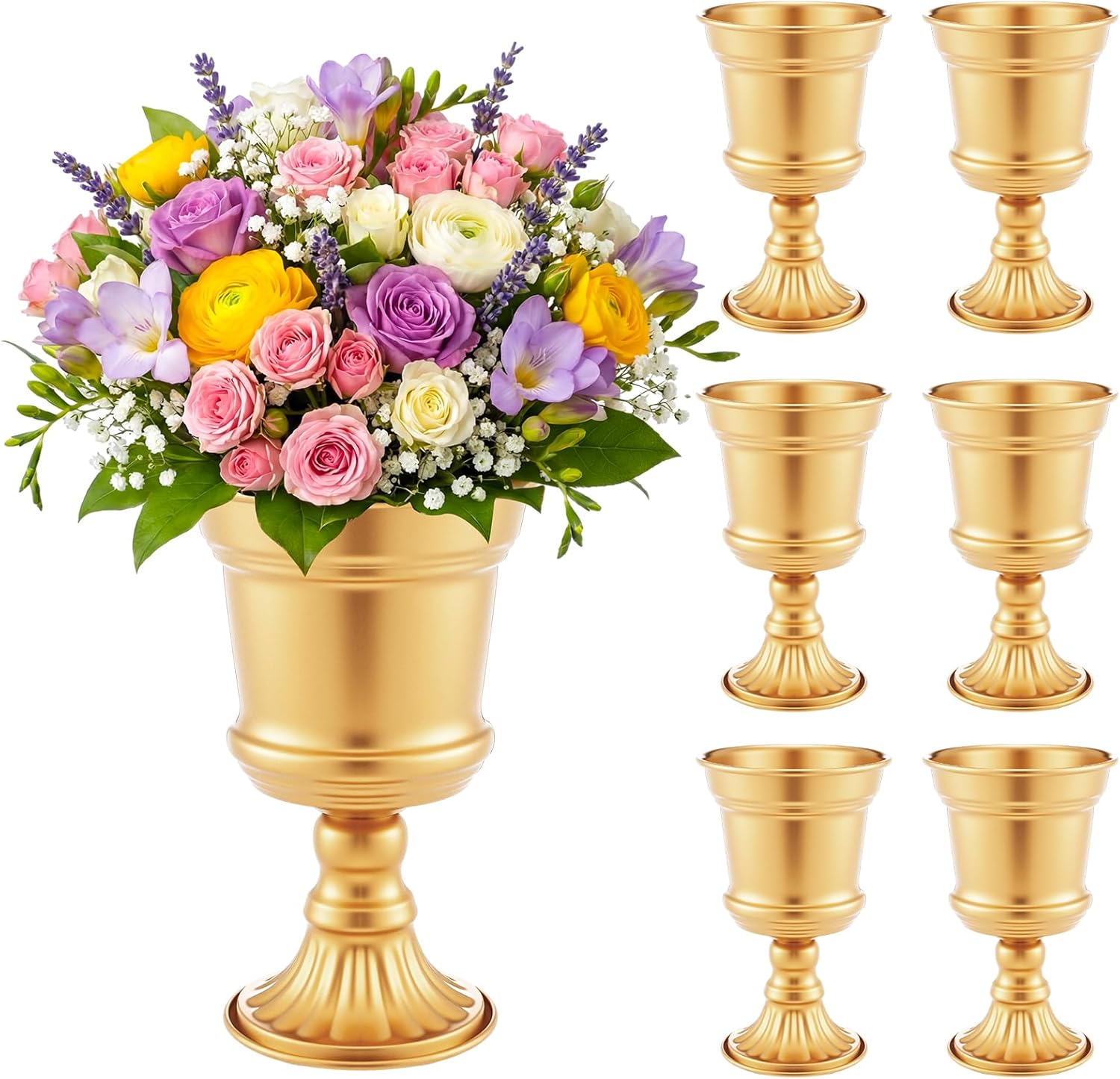 Novabright 6 Pcs Gold Flower Vases for Centerpieces Vintage Trophy Vase for Table Wedding Gold Metal Vases 4.7" Wide 7.9" High for Wedding Home Decor Anniversary Birthday Party Office Decorations