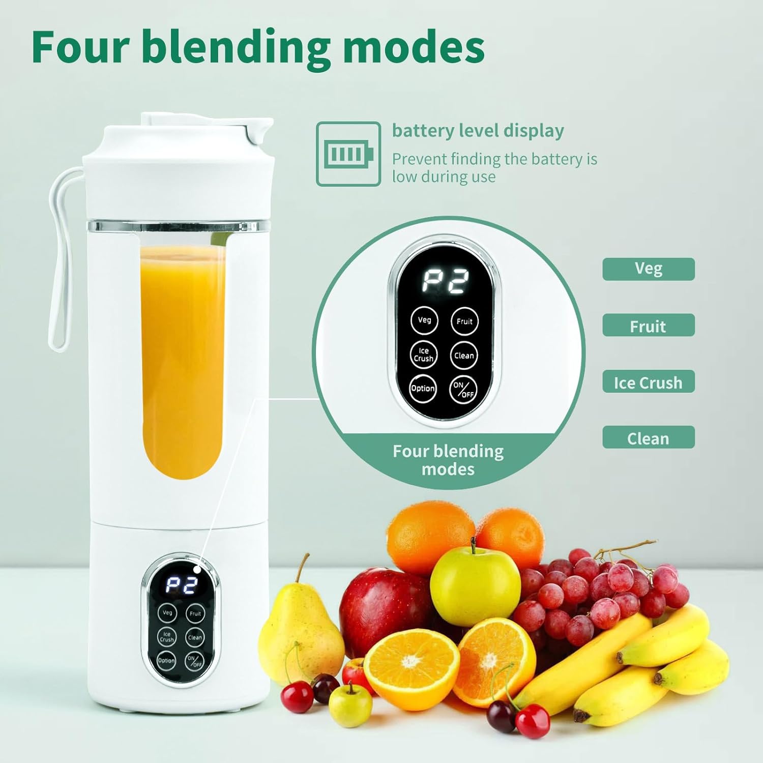 530ML Portable Blender,Mini Portable Electric USB Juicer,Small Personal Blender for Smoothies and Shakes,With Automatic Cleaning Function,Multi-Purpose and Easy To Use(white)