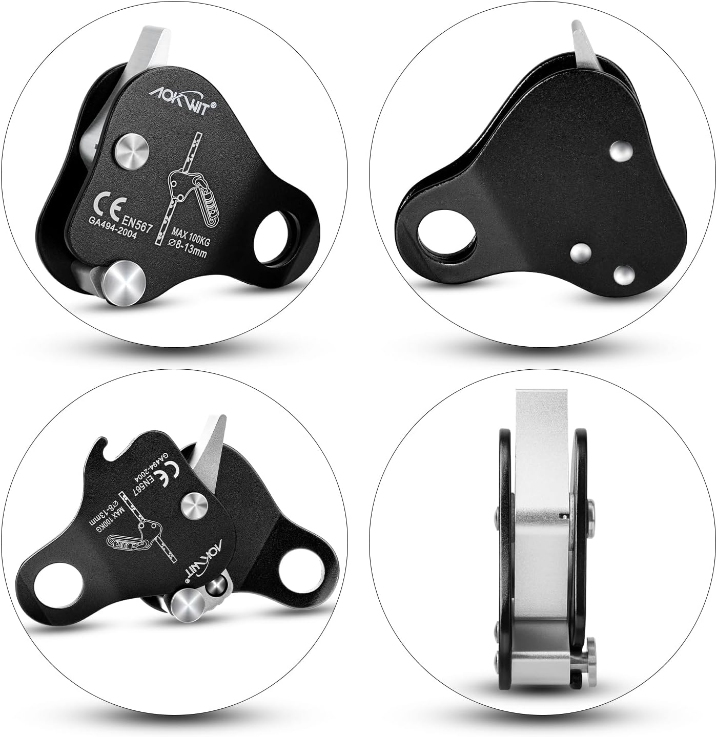 Climbing Ascender Rope Grab Fall Protection Belay Device Tree Climbing Gear Rappelling Equipment Rope Ascender for Rock Climbing Mountaineering Arborist Caving Rescue Aerial Work 8-12mm Ropes