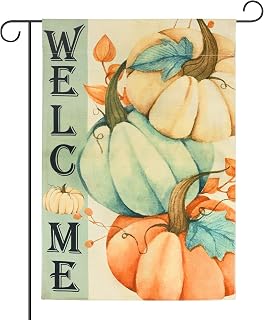 Bekecidi Autumn Garden Flag, Welcome Garden Flag Pumpkin Fall Garden Flags Double Sided Seasonal Autumn Harvest Yard Flag Thanksgiving Garden Flags for Outdoor Decoration 12x18 Inch