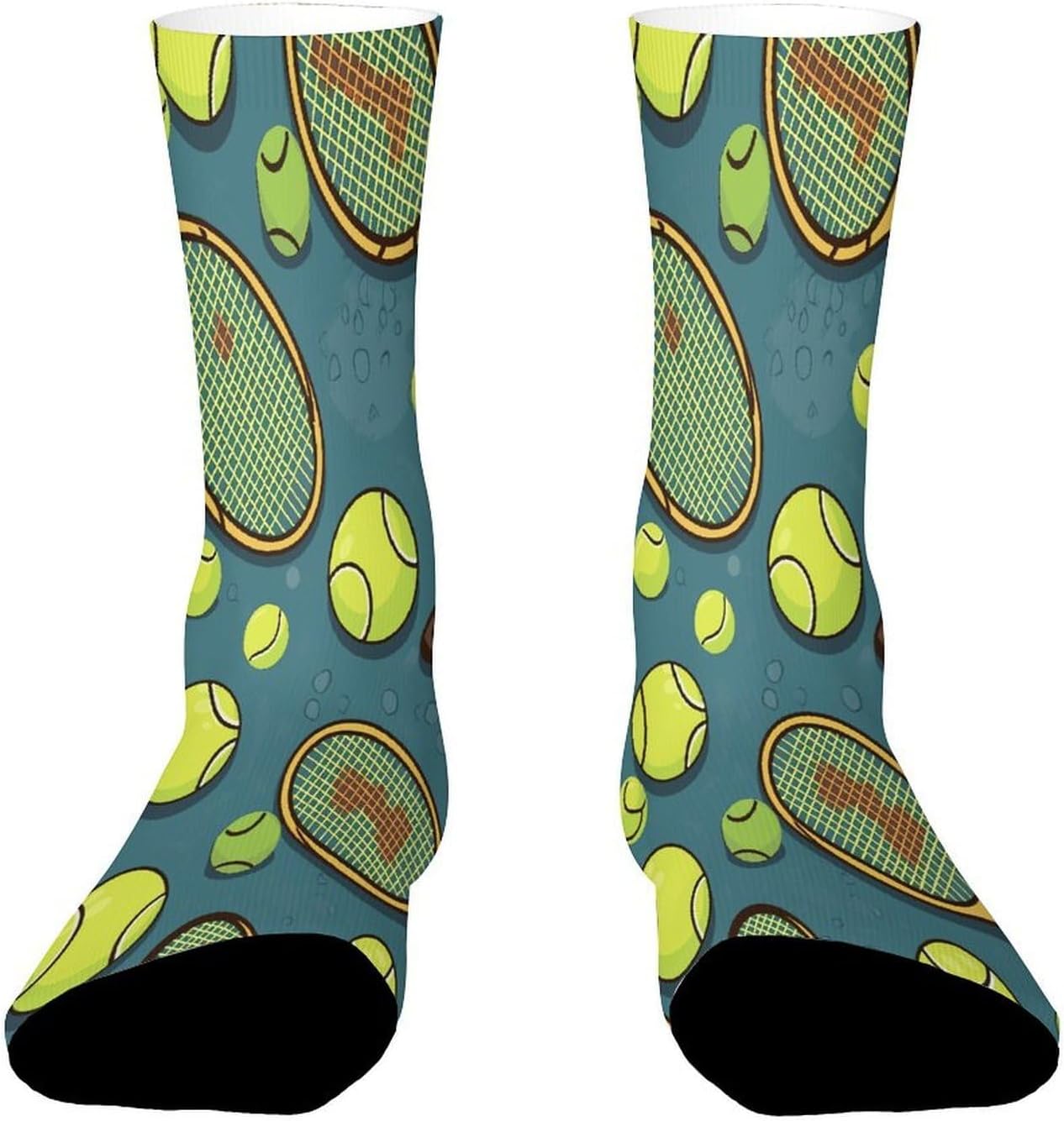 Funny Tennis Racquets And Tennis Balls Crew Sock High Stocking Grippy Socks | Socks for Men & Women,Stockings-Long Thin Tube Sports, Breathable Soft Athletic for Nurses,Travel
