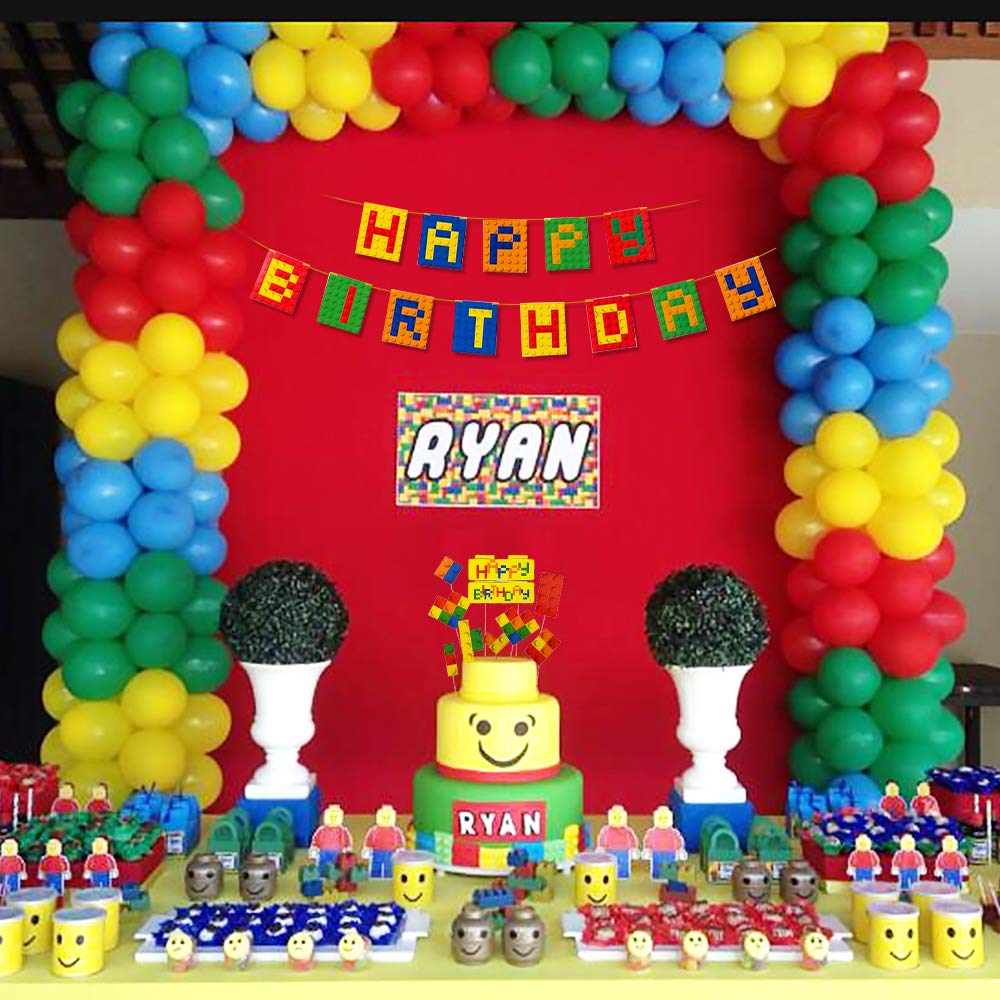 Sfondo Compleanno A Tema Blocchi Costruzione 185x110 Cm | Striscione Happy Birthday Per Bambini