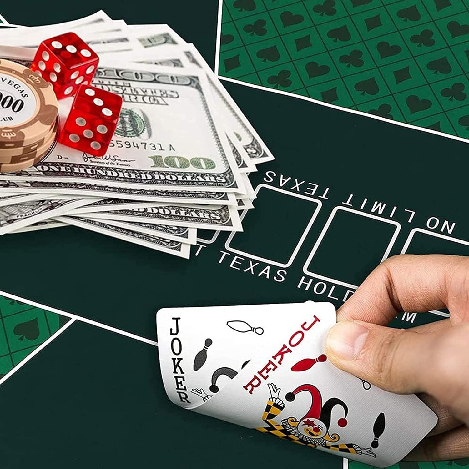 Pokermatte - Faltbare Tischmatte for Kartenspiele, tragbare runde Pokertischmatte, rutschfestes professionelles Texas Hold'em-Tischlayout, mit Faltbarer Tragetasche(Grün,120cm/47inch)