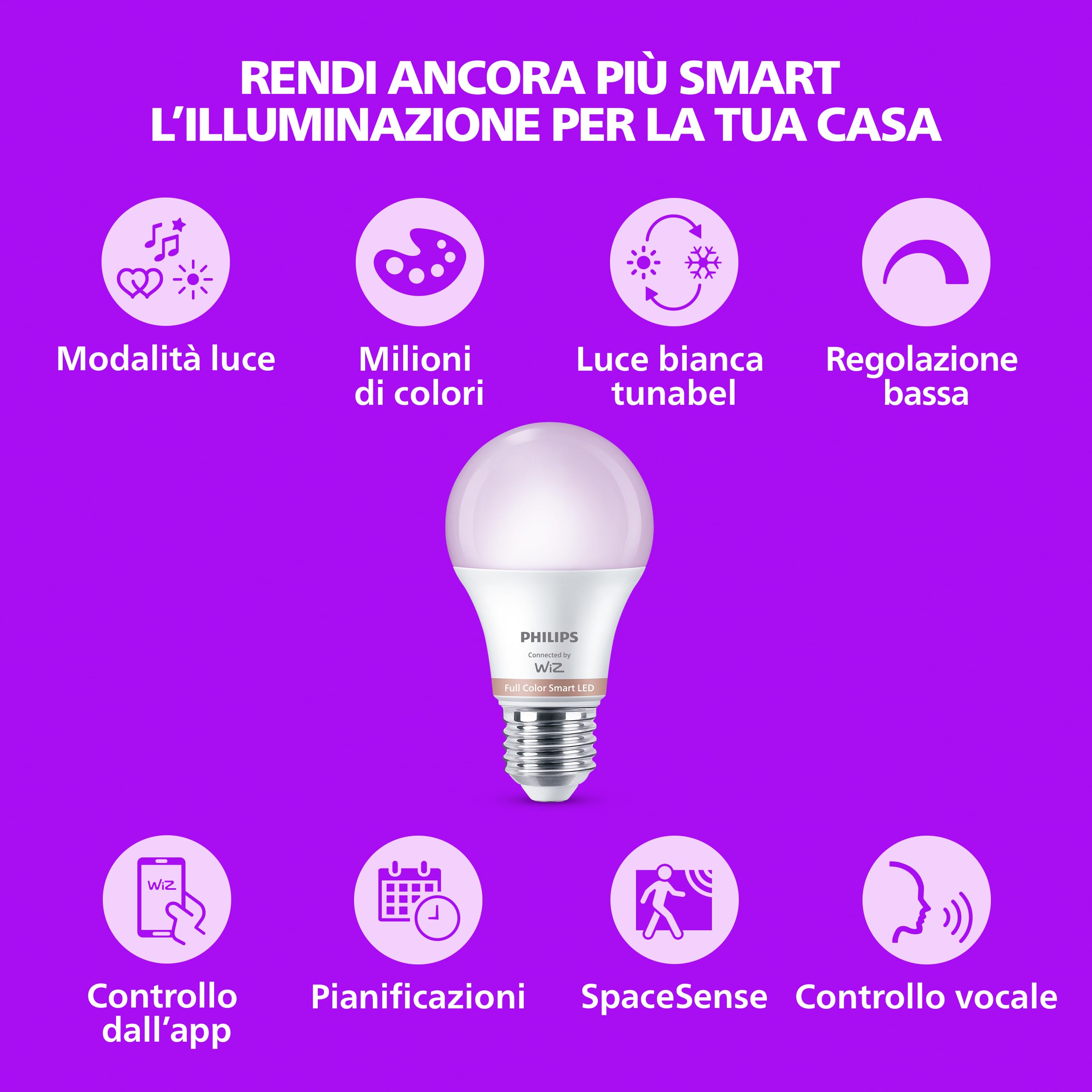 Philips Smart Lighting Lampadina intelligente, A60, E27, RGB, Conf. da 4