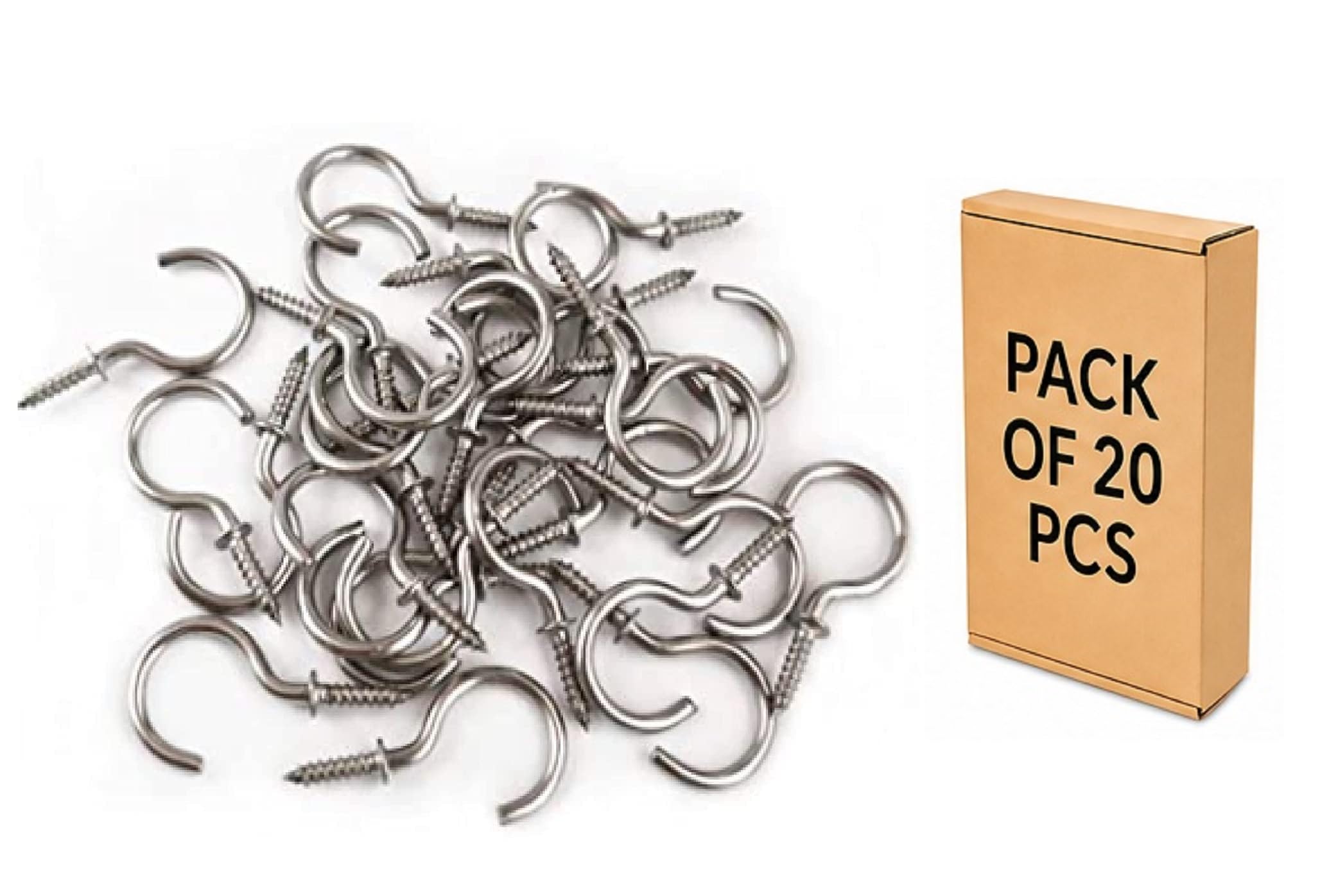 Q1 Beads 2.5" Inch Steel Cup Hook J Hooks - Pack of 20 Pieces (Chrome)-picture-41