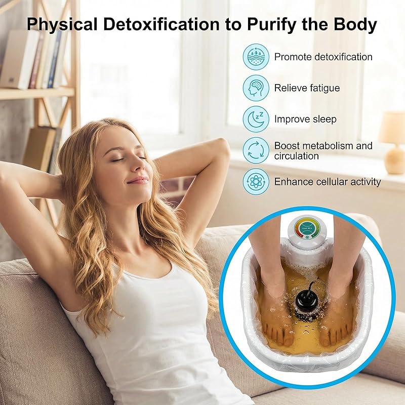 Ionic Foot Bath Detox Machine Upgraded for Home Use & Salon – Ion Cleanse Foot Spa with 2 Arrays,90 Disposable Liners,3 Detox Sea Salts,30-Min Auto-Off for Pain Relief,Improved Sleep & Detoxification