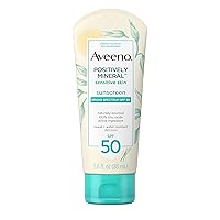 Vista 1 de Aveeno Positively Mineral - Loción de protección solar diaria para piel sensible con SPF 50 100, óxido de zinc, no graso, resistente al agua