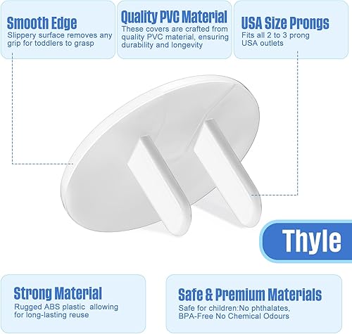 Miniatura 2 de Thyle 200 fundas de enchufes a granel para niños a prueba de bebés para enchufes eléctricos, enchufe de fácil instalación, kit resistente seguro a