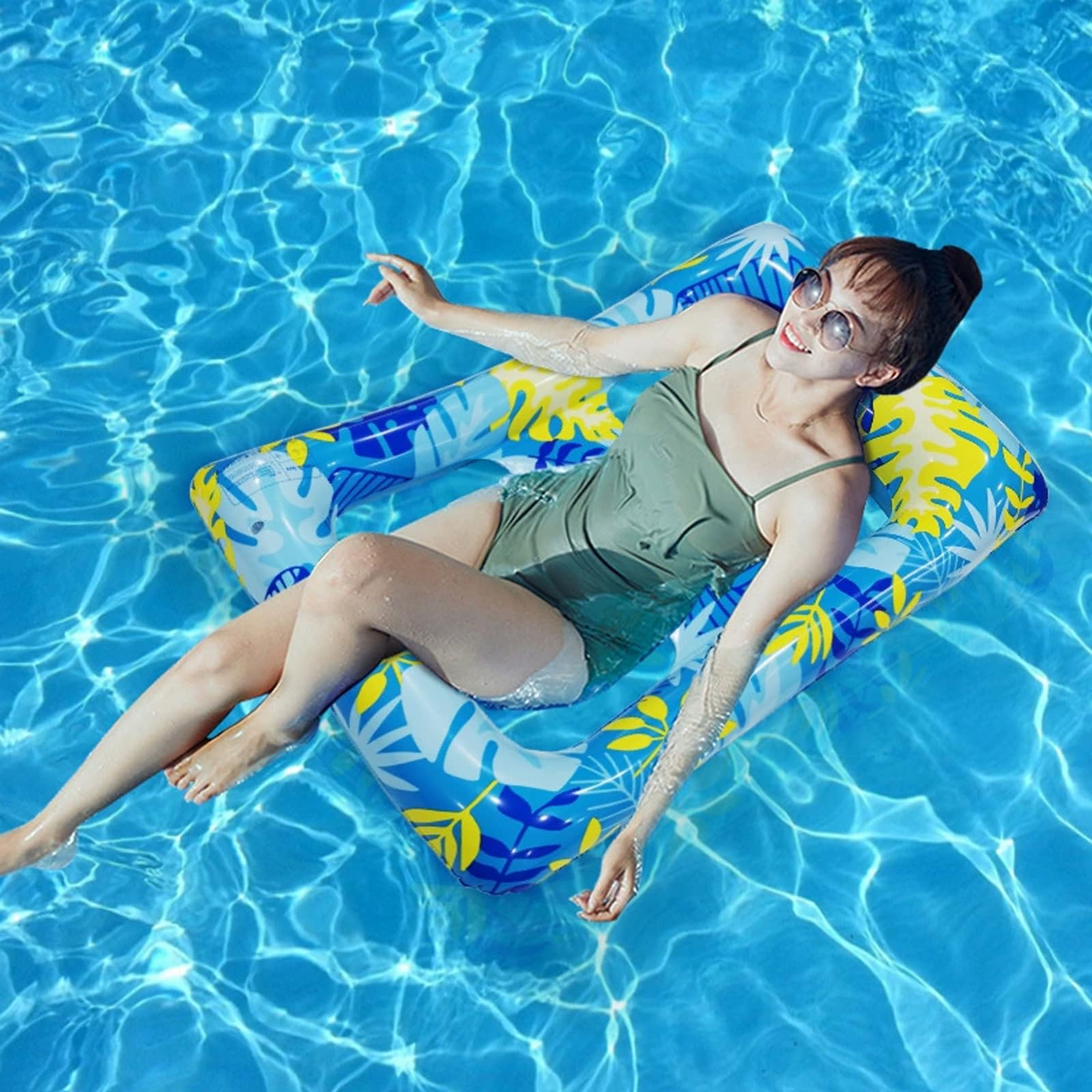 Aufblasbarer Loungesessel Luftmatratze Pool Wasserhängematte Schwimmendes Aufblasbares Bett mit Stoma Poolsitze Poolflöße für Kinder Erwachsene Wasser Relaxstuhl,Tageslicht Bad Wasserparty, 115x80cm Spielzeug