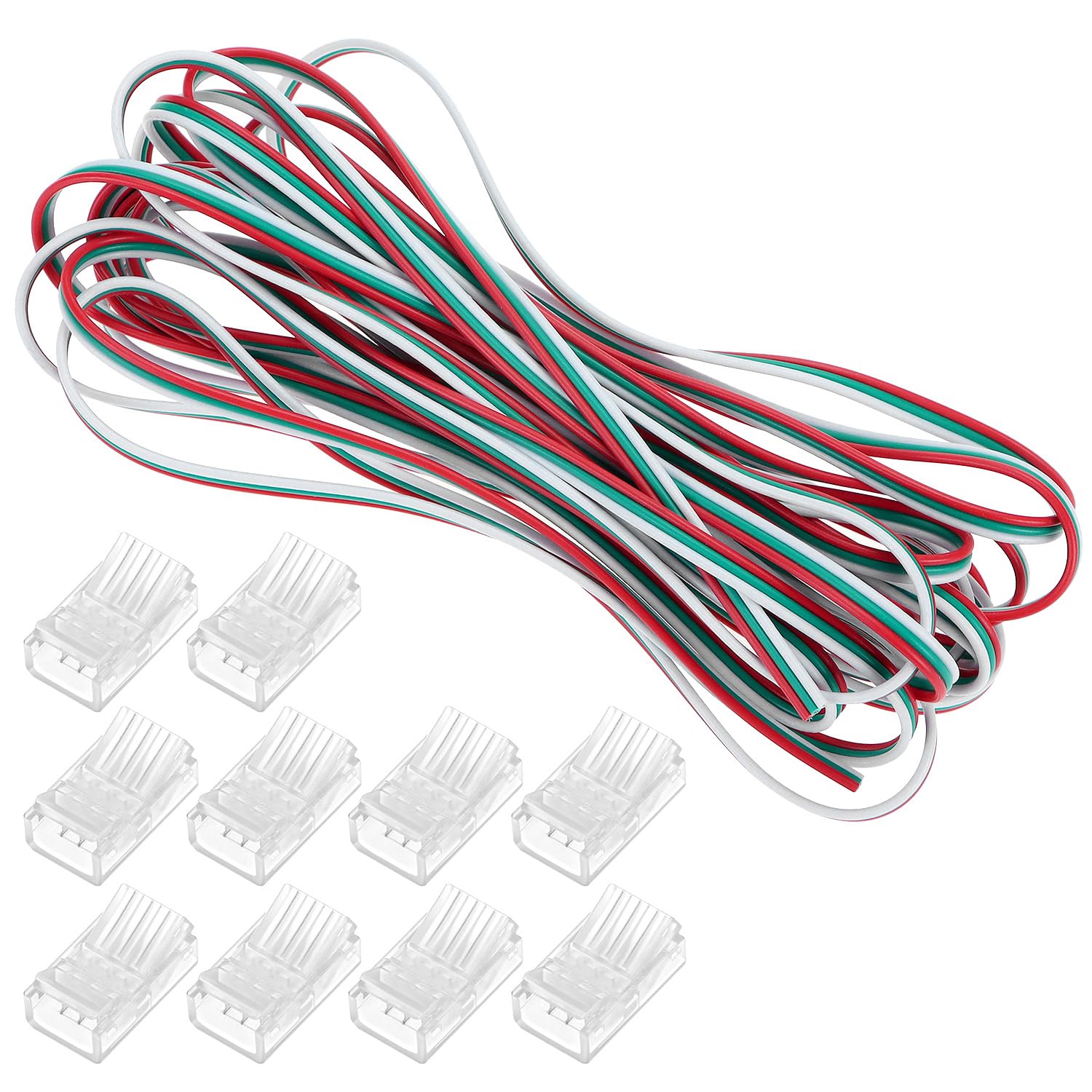 QWORK® LED Strip Extension Cable 5 m 3 pin 22 AWG, with 10 pieces 10mm LED connectors, compatible with 5V/12V/24V — image 1
