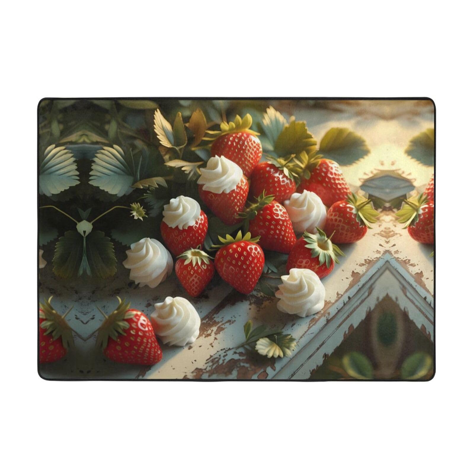 Tapis fraises doux au pied du lit pour une chambre cocooning