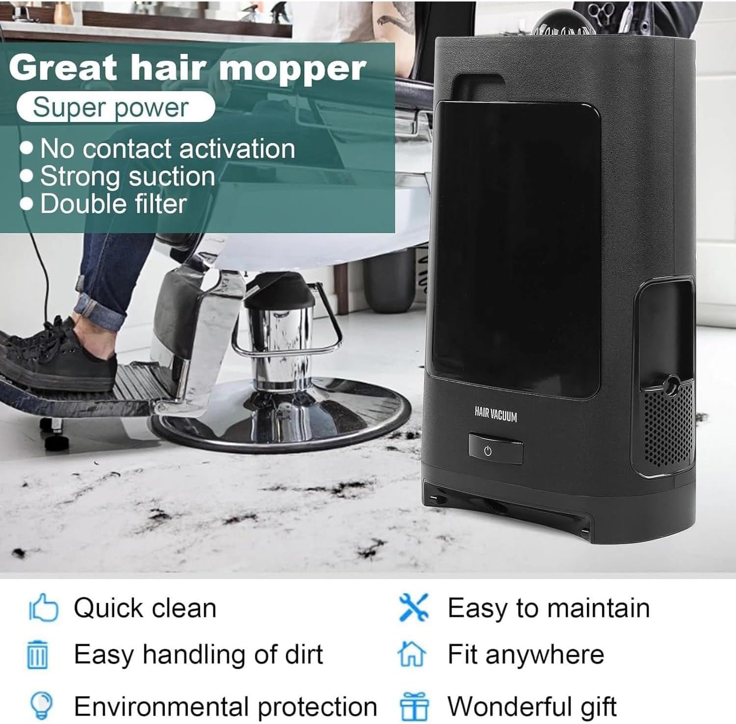 Touchless Stationary Vacuum, 1400W Professional Hairdressing Salon Vacuum Barbershop Electric Trash Can with Sensors, High Efficiency Filtration, Bag-Less Canister
