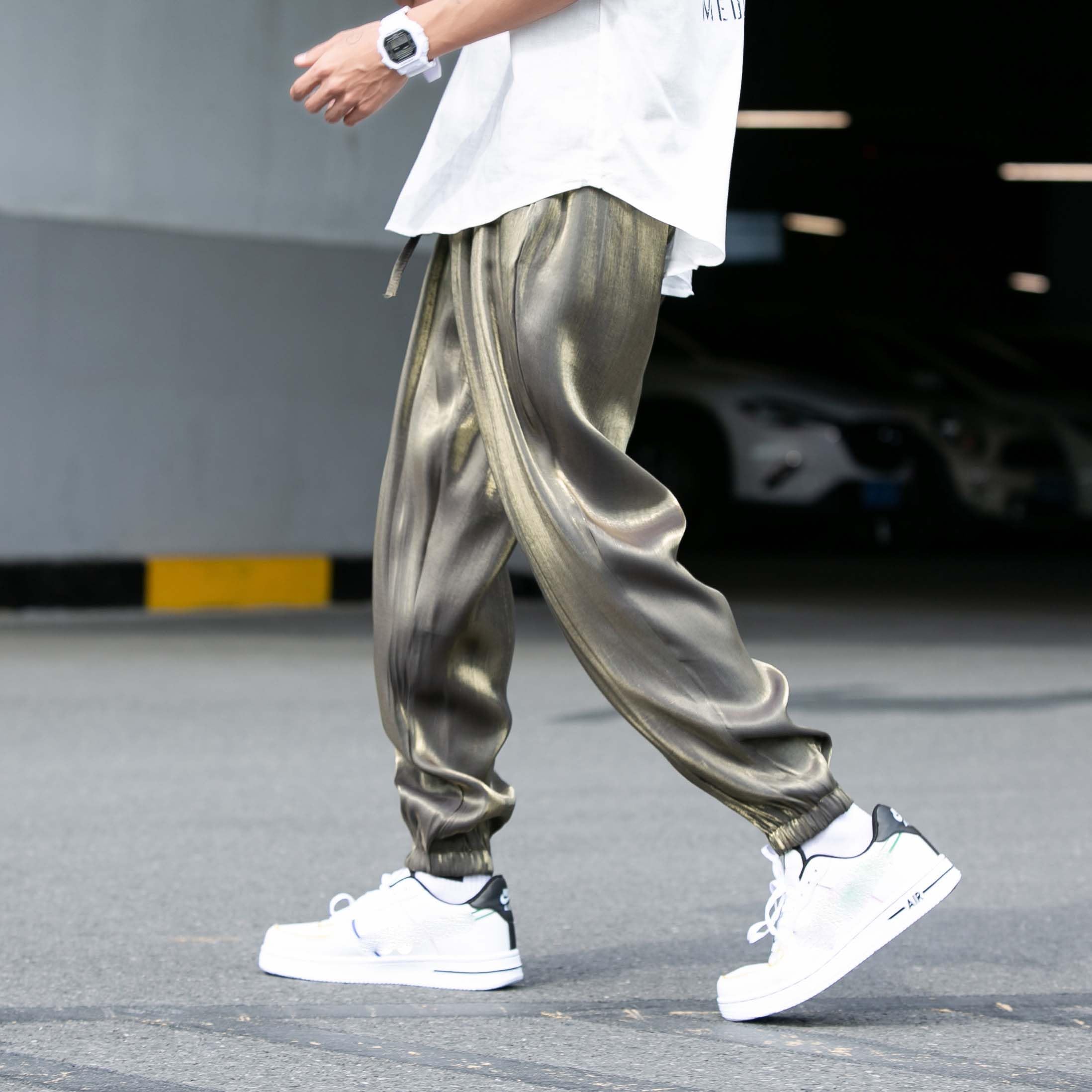 Proste luźne spodnie do biegania dla mężczyzn, styl casual, hip-hop, streetwear, elastyczny ściągacz