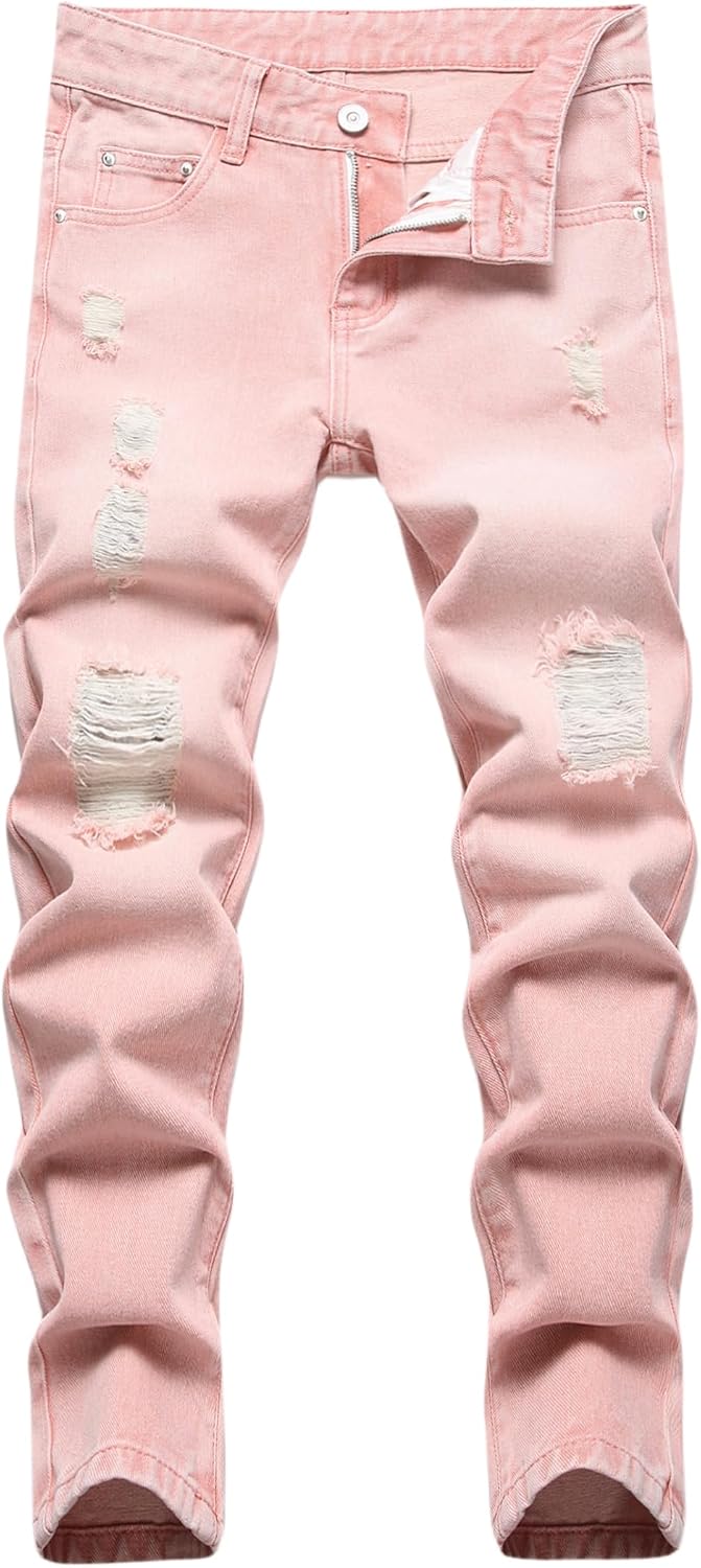 Boy's Skinny Fit Comfy Jeans Ripped Destroyed Distressed Stylish Slim Washed Denim Jeans Pants