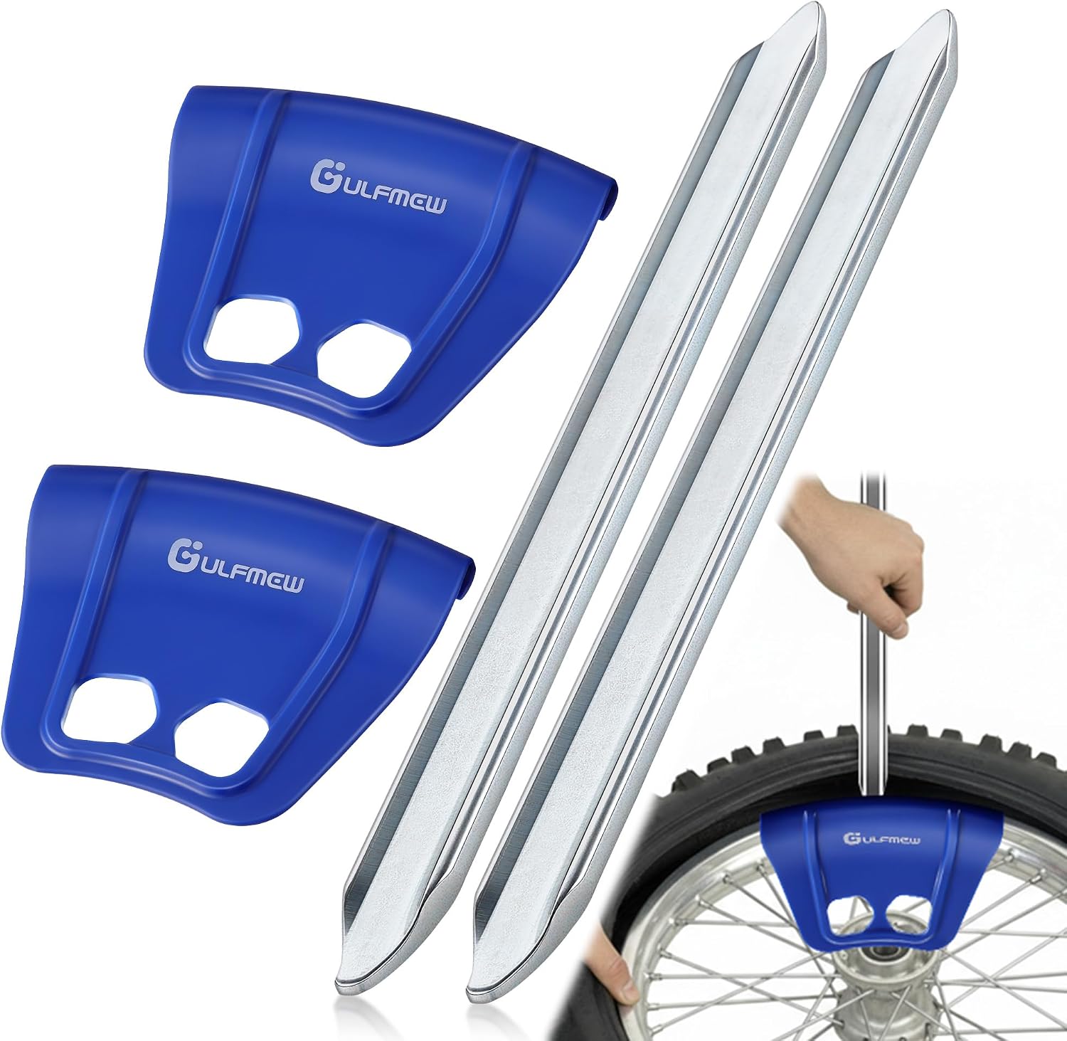2 12" Tire Iron & 2 Rim Protectors for Dirt Bike Tire Changing, Heavy Duty Steel Tires Spoons Levers, Non Slip Wheel Rim Guard for Motorcycle, Bicycle, Scooter, Bike, Car Tires Repair Remover Tool