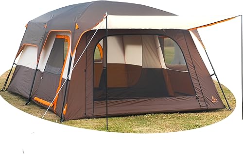 KTT Extra Large Tent 10-12 Person,Family Cabin Tents,14.1X10X6.58ft,2 Rooms,3 Doors and 3 Windows with Mesh,Straight Wall,Waterproof,Big Tents for