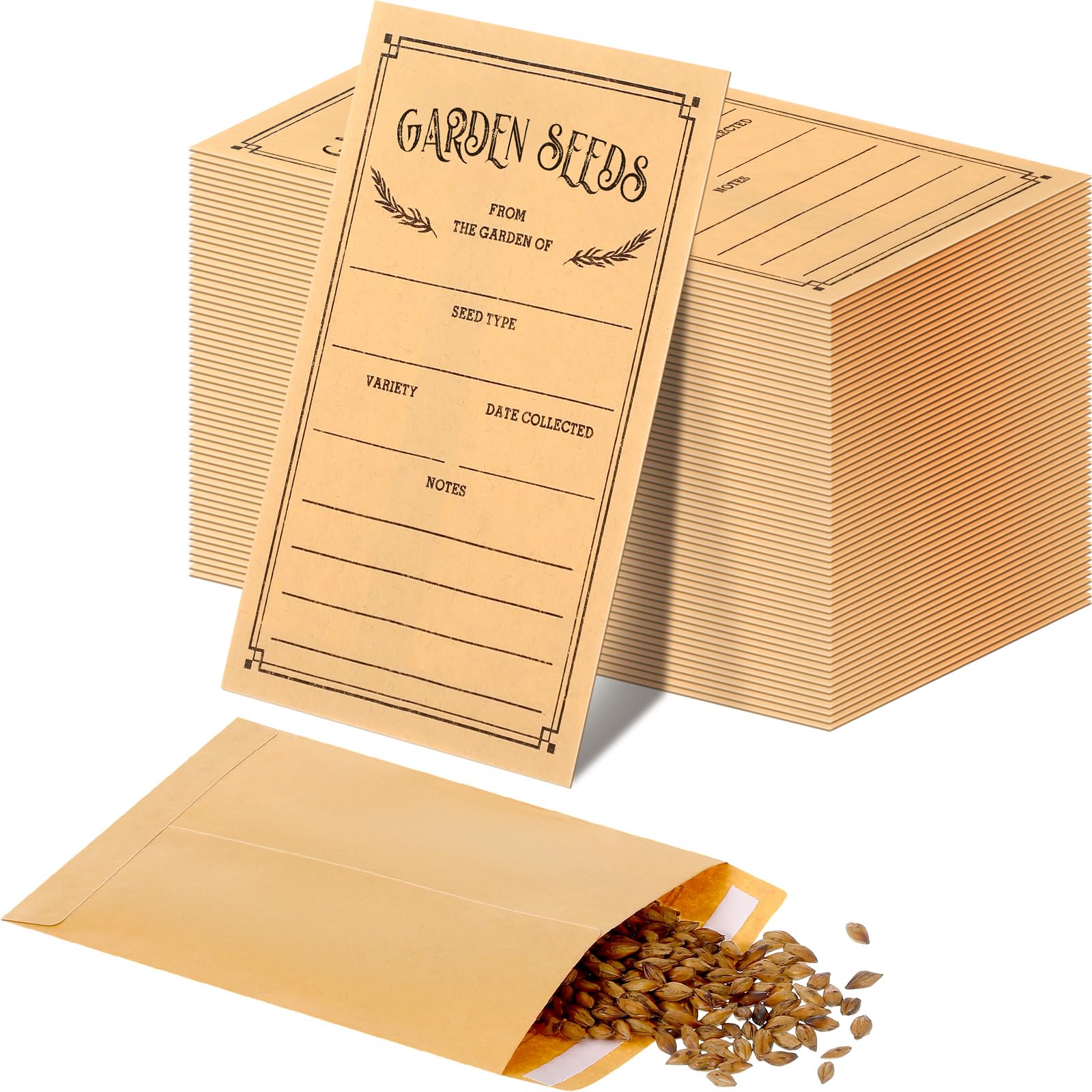 Zubebe 150 Pieces Seed Saving Envelopes Packets Resealable Self Adhesive Paper Envelopes for Flower Vegetable Seeds Storage 3.15 x 4.72 Inch (Brown)