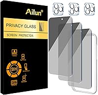 Vista 26 de Ailun Paquete de 3 protectores de pantalla de privacidad para iPhone 15 Plus [6.7 pulgadas] + 3 protectores de lente de cámara con marco