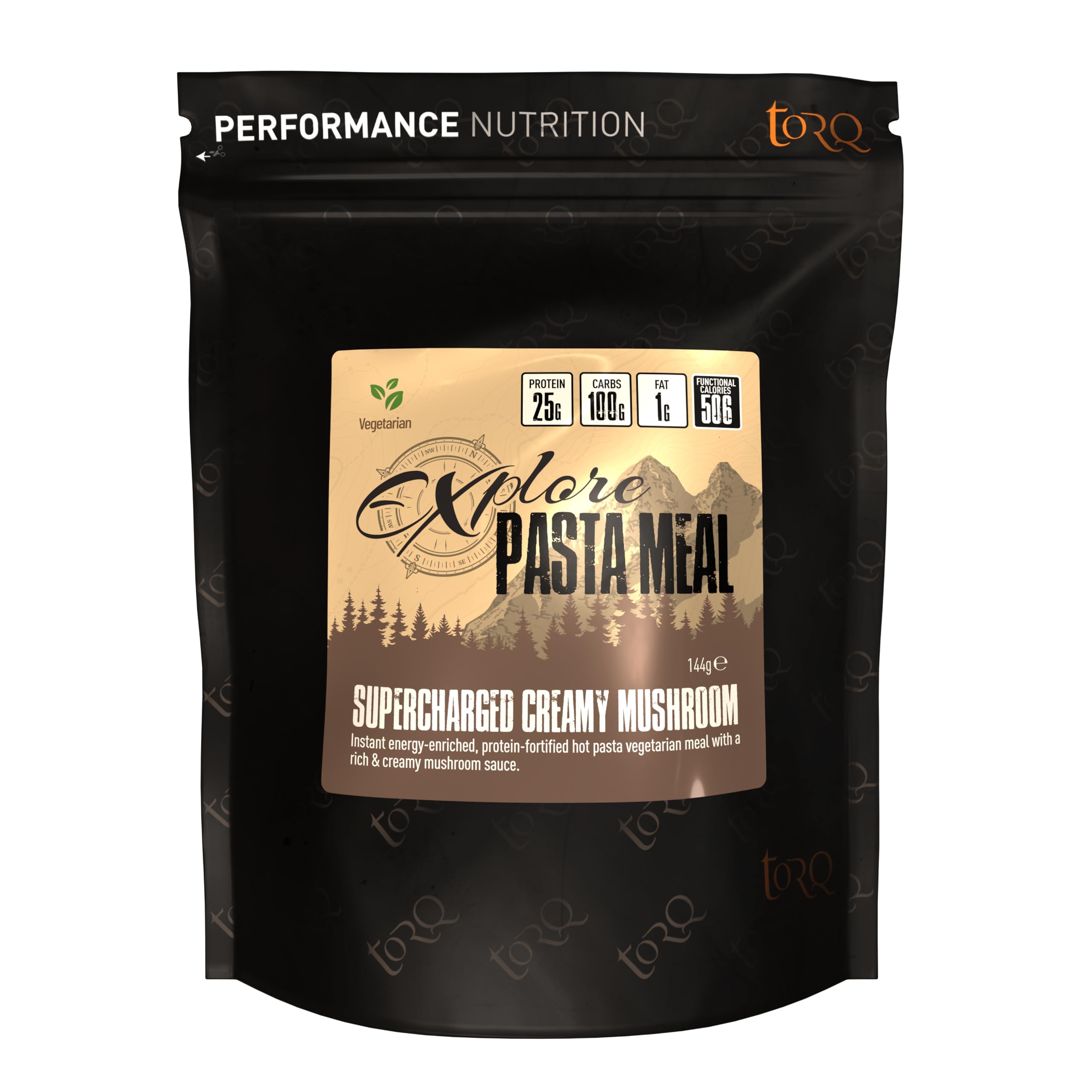 Torq Explore Vegatarian Pasta Meal - Creamy Mushroom - Healthy Dehydrated Expedition Food - 25g Protein - 100g Carbohydrate - 500cal