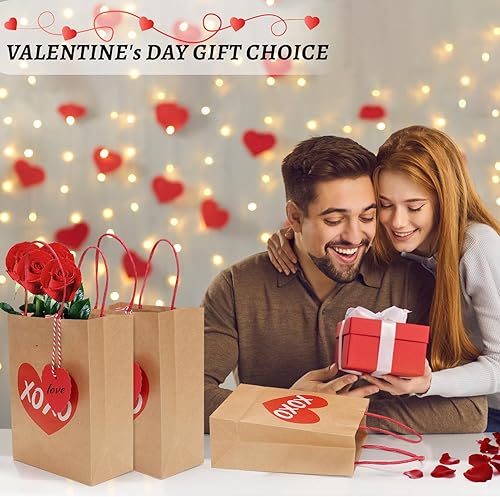 Miniatura 6 de 30 bolsas de regalo para el día de San Valentín con etiquetas, bolsas de papel kraft para envolver regalos con asas, bolsas de dulces de San