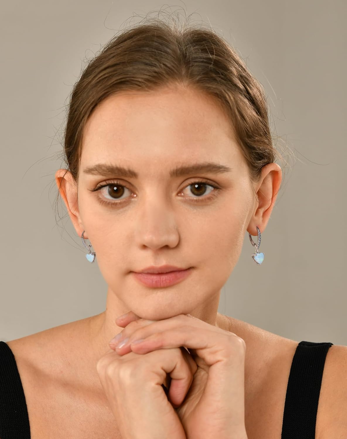 YL Heart Cut Earrings for Women, Solid Sterling Silver 18K White Gold Plated Birthstone Dangle Drop Halo Leverback Earrings Jewelry - Image 2