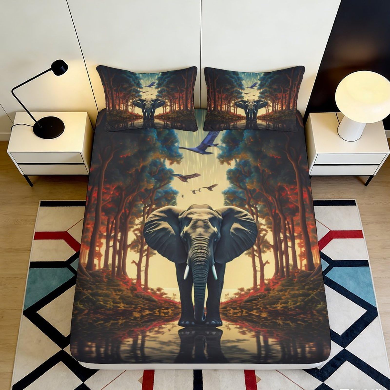 Pnayamiorkfel Style-6 3D Printed Forest Elephant Fitted Sheet Microfiber Soft Artistic Animal Bed Cover For Bedroom Guest Room Decor 90X200x25cm