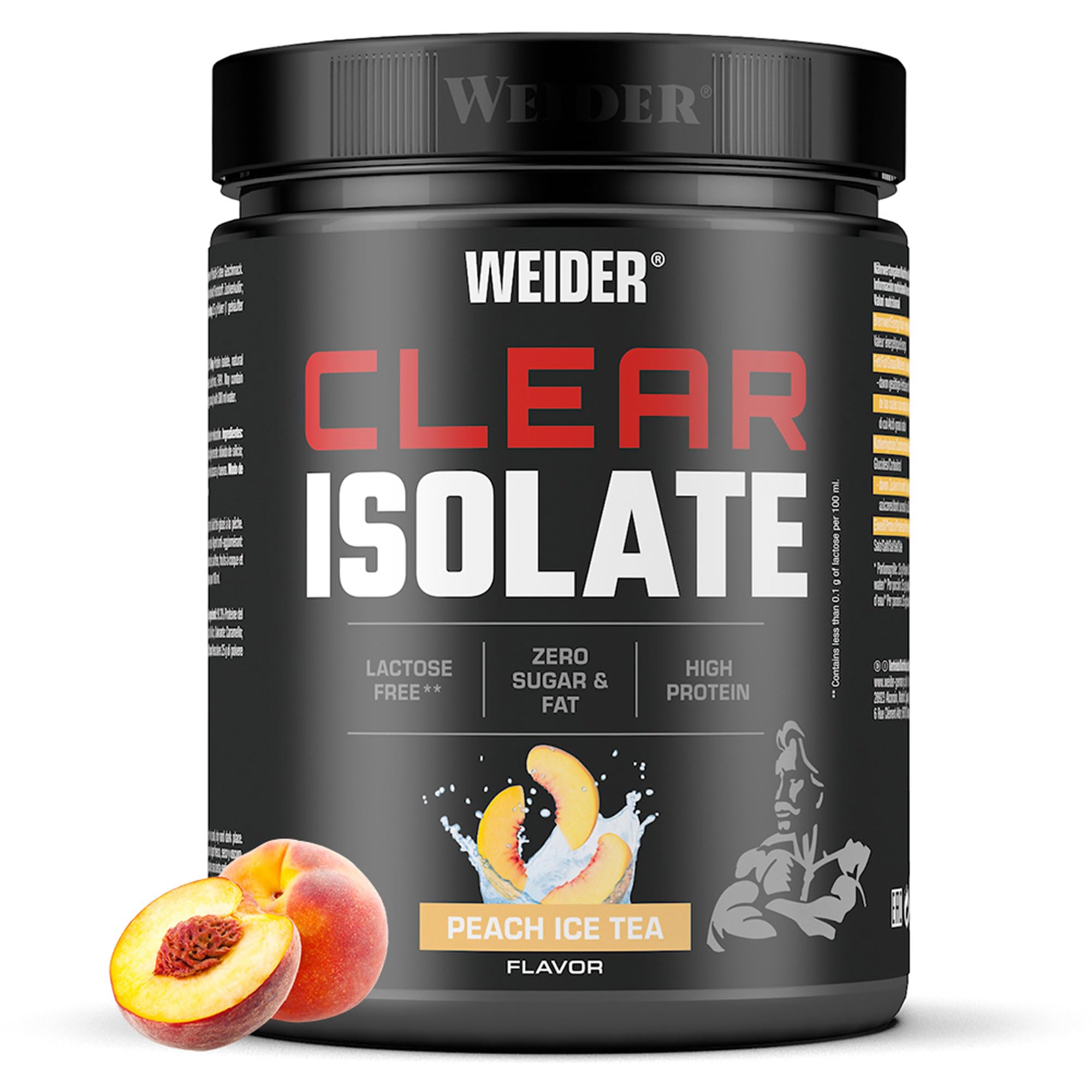WEIDER Clear Whey izolat, owocowy izolat białka serwatkowego o wysokiej zawartości białka do orzeźwiających koktajli białkowych, pierwszorzędny proszek białkowy w jakości premium, bez cukru, Peach Ice