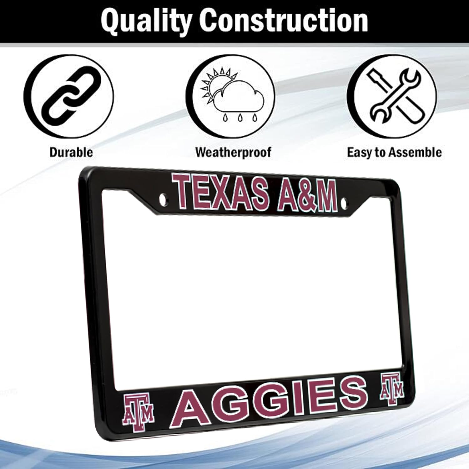 Texas A&M Aggies License Plate Frame Cover – Black – 12.25 x 6.25 - Ideal Gift for Sports Fans & Supporters – Slim Design