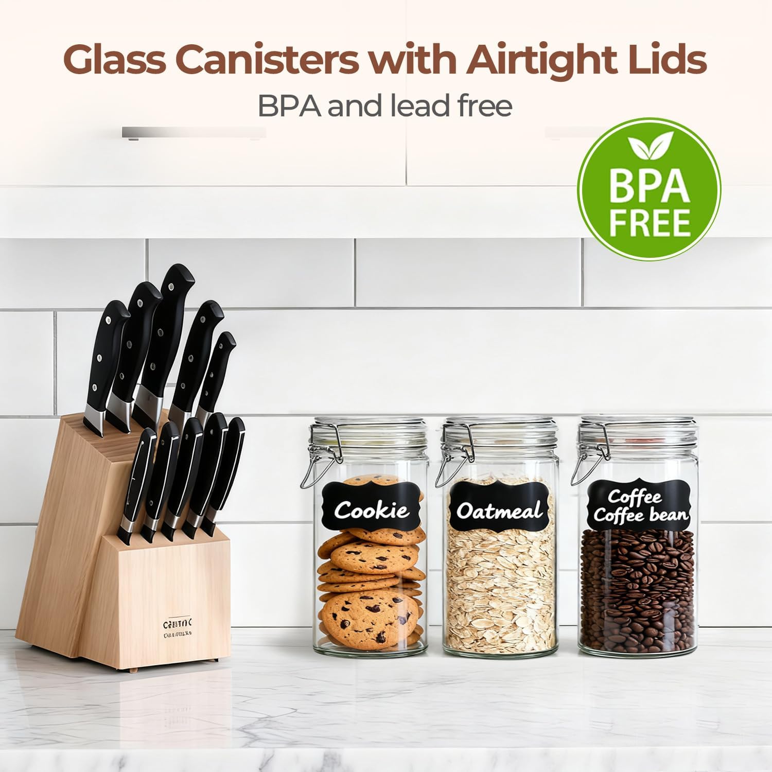 ComSaf Glass Jars with Airtight Lid Set of 3, Mason Jars 34 oz, Pickling Jar, Canning Jar 34oz, 34 oz Glass Containers with Lids for Kitchen, Pickle, Flour, Cereal, Pasta, Sugar, Herb - Image 7