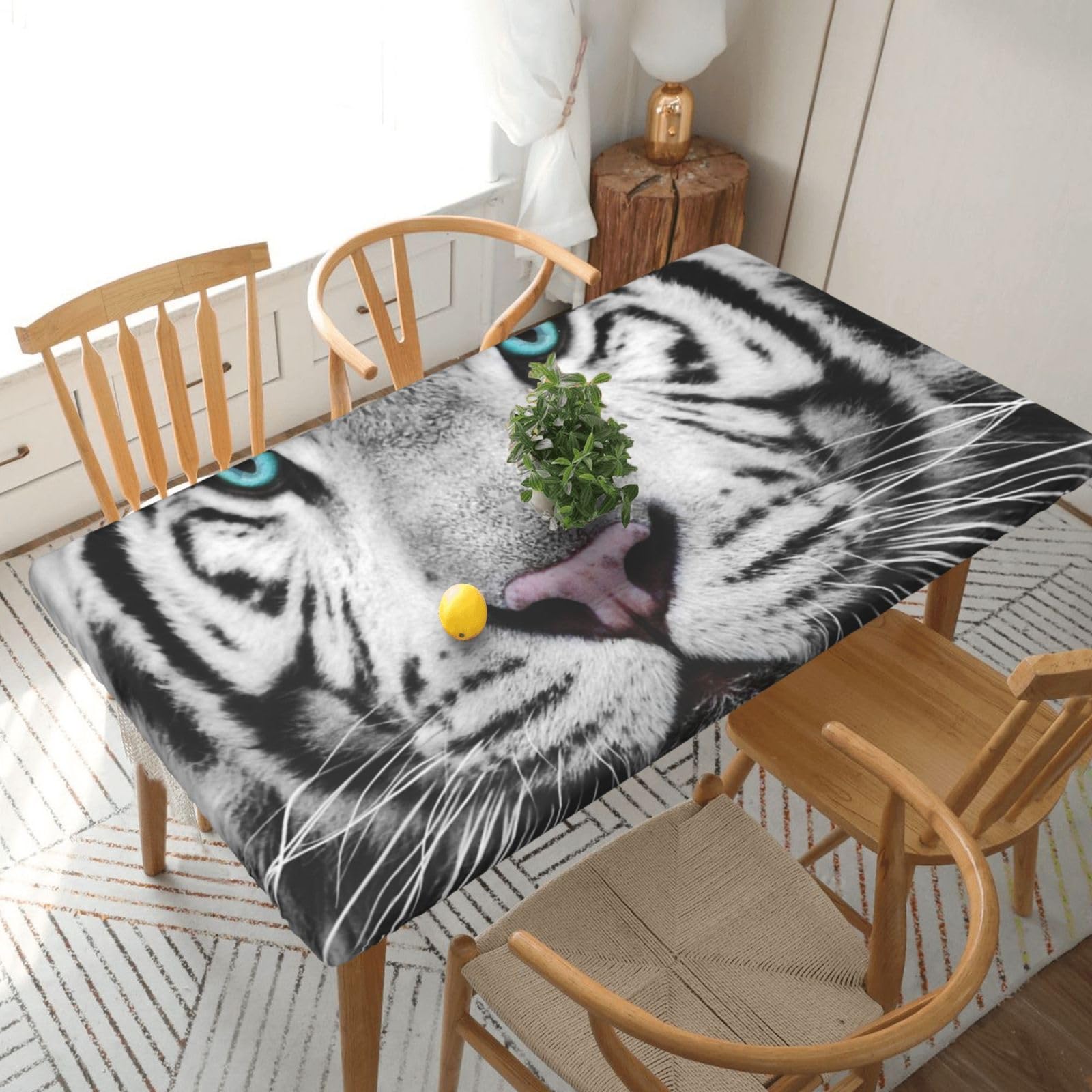 BNVSADC Tiger with Teal Eyes Printed 5FT Tablecloth Polyester Kitchen Water Resistant Table Cloth Dining Table Decoration Table Covers, 152x76 CM