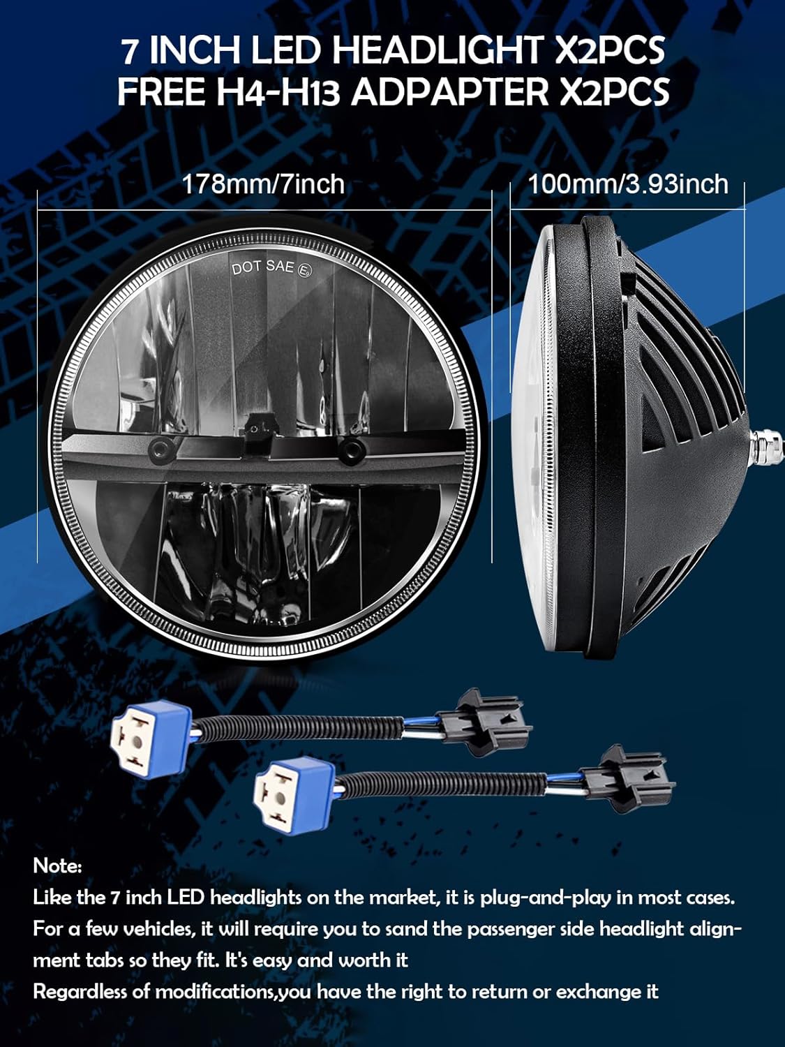 ZIMABLUE 7 inch LED Headlight 2PCS Cool White High Low Beam Plug and Play 7" round Headlights H6024 LED Headlight DOT Approved Compatible with Jeep Wrangler JK TJ CJ, Truck SUV etc (Reflector (2pcs))
