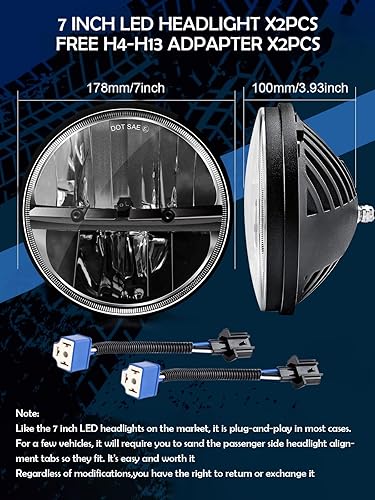 Miniatura 6 de ZIMABLUE Faros delanteros LED de 7 pulgadas, 2 unidades, luz blanca fría, luz alta y baja, faros delanteros redondos de 7 pulgadas, H6024, faro LED