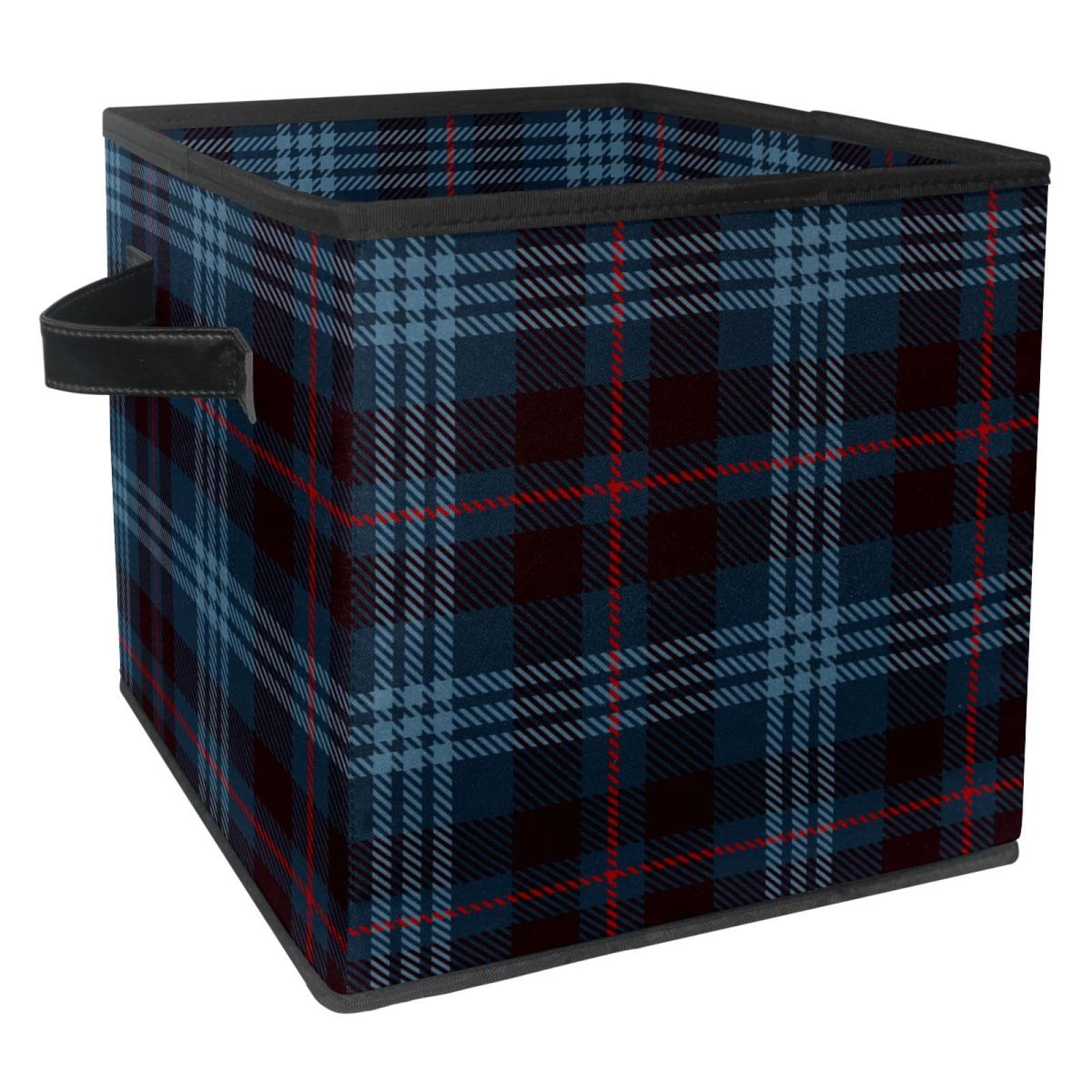 Boîte de rangement pliable cube tartan bleu marine pour placard