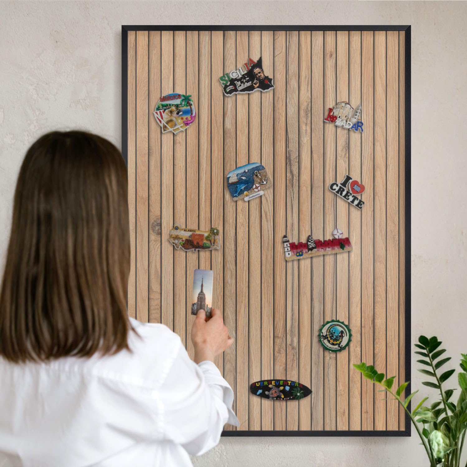 Magnettafel 100x70 cm | mit Schwarzem Rahmen | Holzbretter