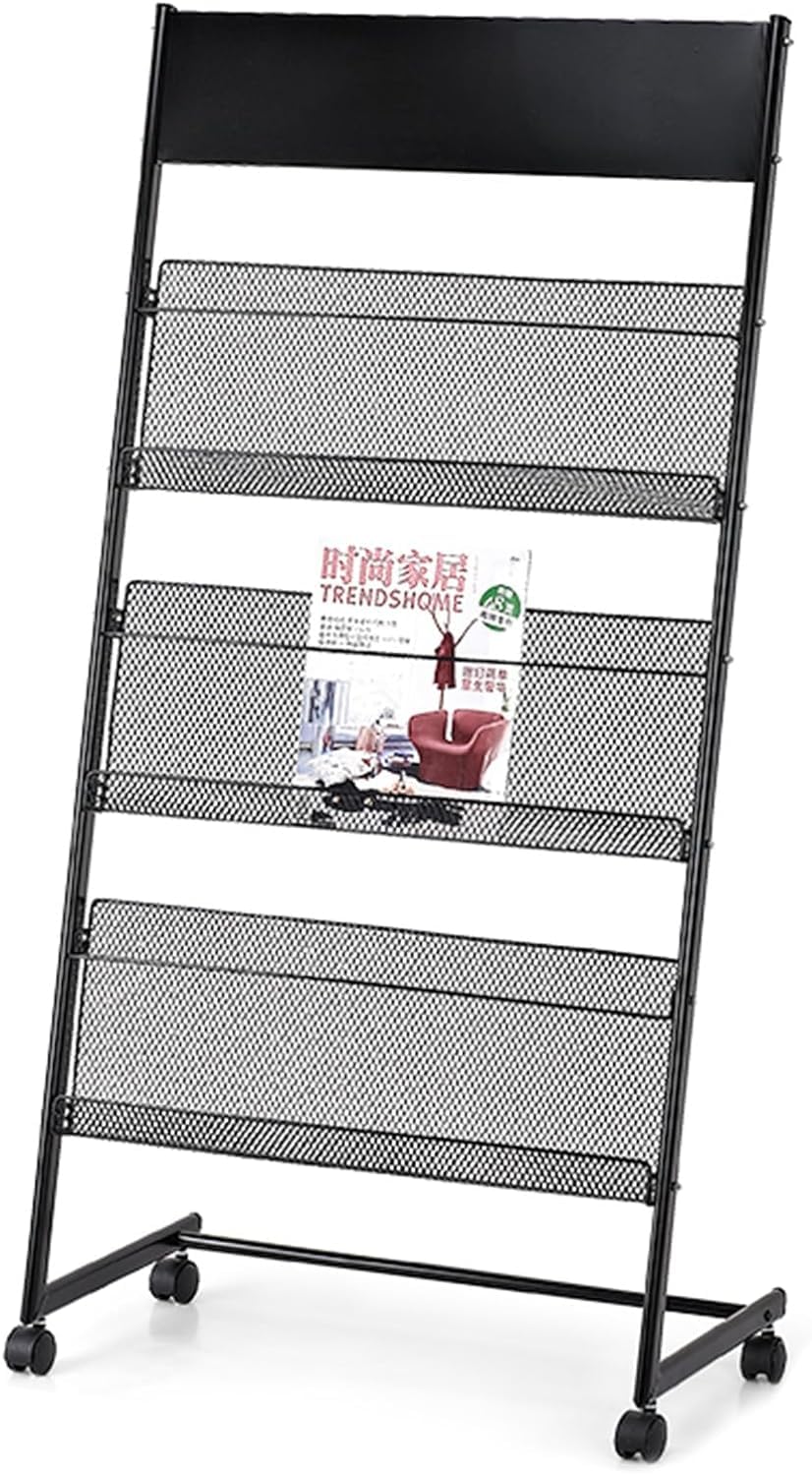 JKJZSALJ Brochure Display Magazine Rack Floor Standing,Magazine Holder 3 Tier With Shelf And Wheels Literature Magazines Storage Racks Catalog Flyers Display